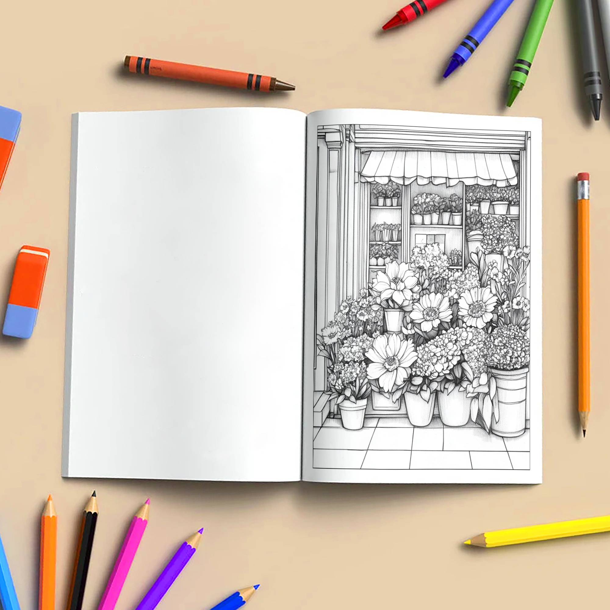 Flower Storefront Coloring Book - Cozy Floral Store Scenes and Decorations