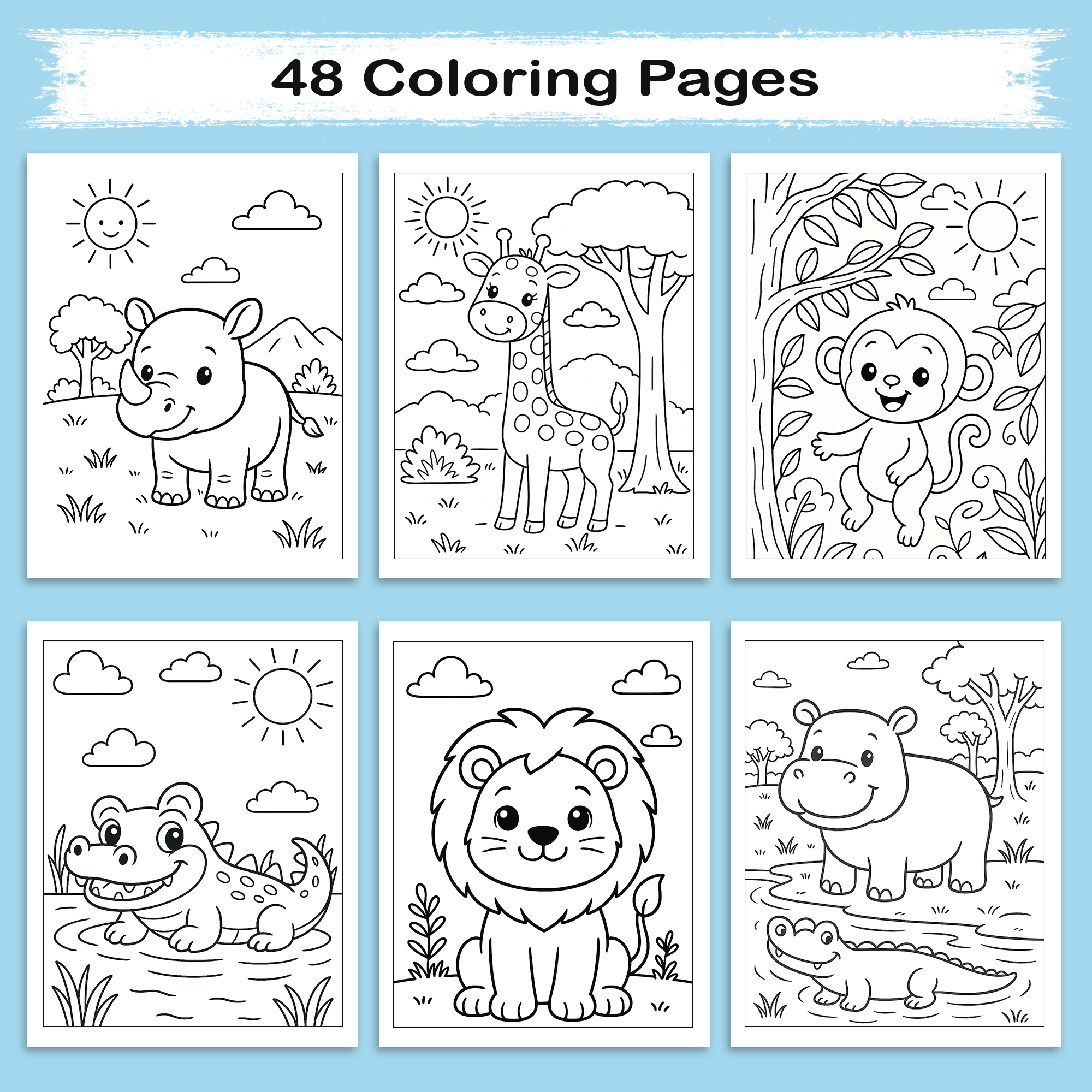 Animal Coloring Book - Cute Safari and Jungle Animals