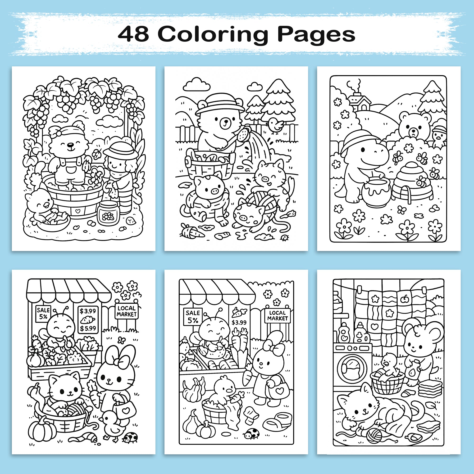 Cozy Farm Life: A Kawaii Coloring Book - Super Cute Animal Characters