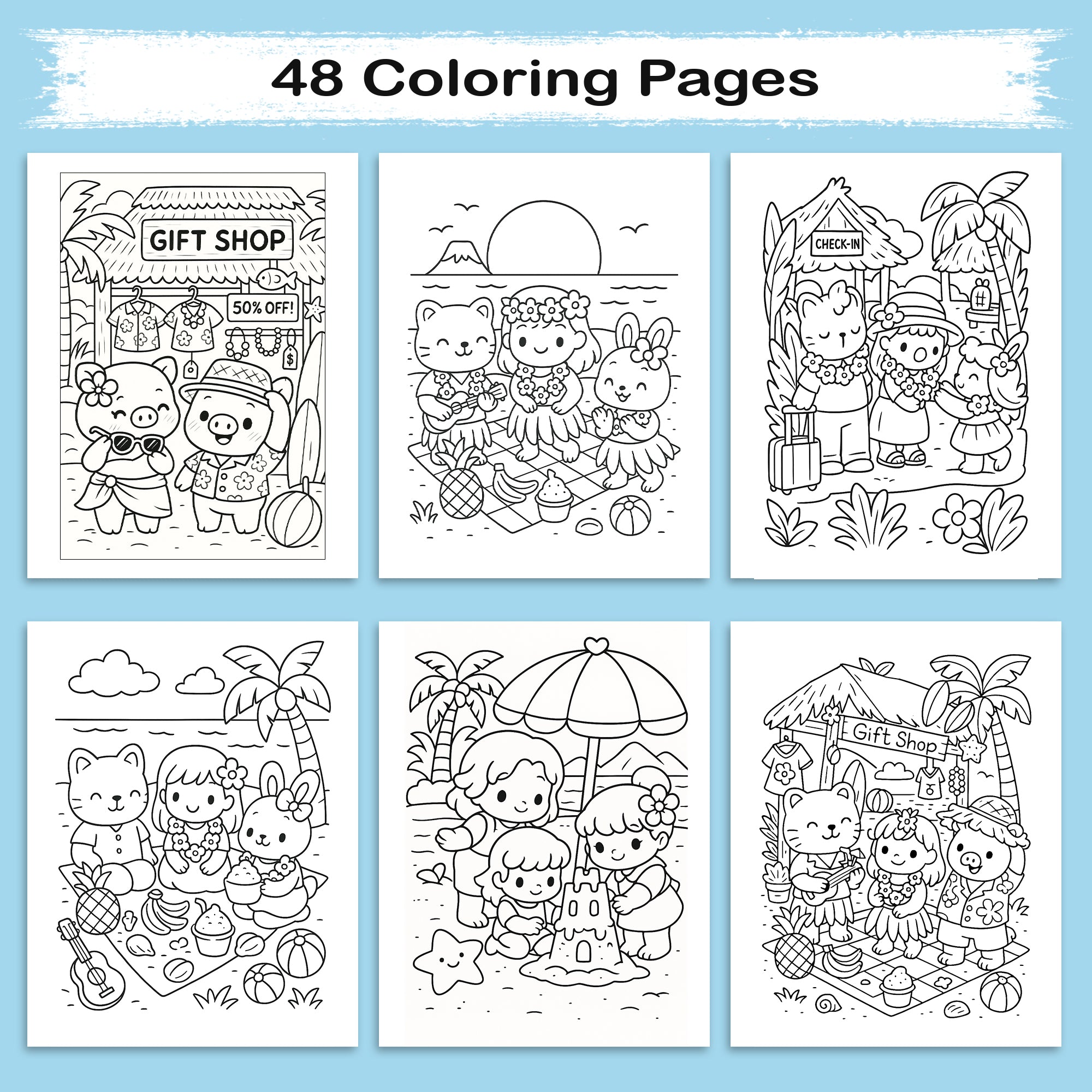 Cozy Hawaii Cute Vacation Coloring Book – 48 Coloring Pages for Kids and Adults