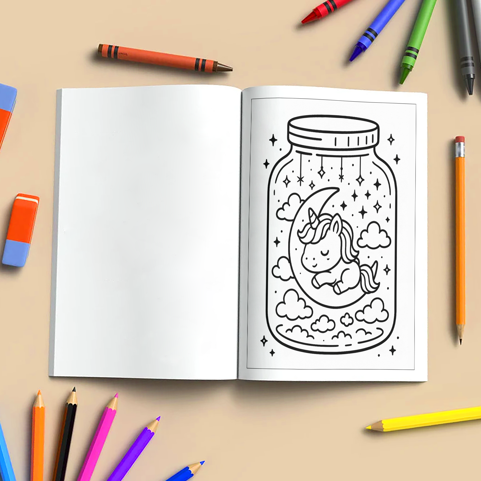 Kawaii Unicorn Coloring Book – Cute Magical Creatures in Glass Jars