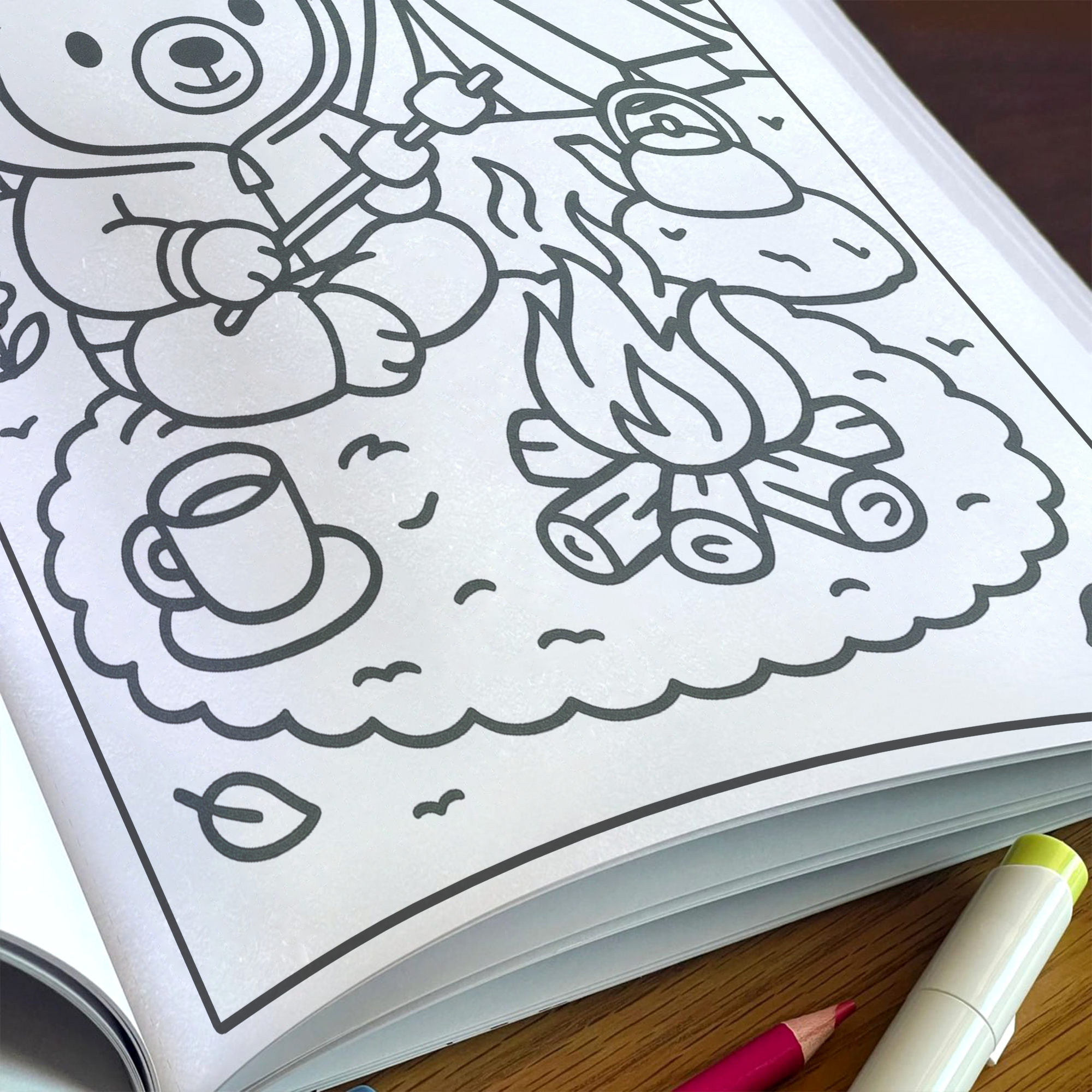 Cozy Nature Getaway Coloring Book – 48 Relaxing Outdoor Scenes with Cute Bears, Camping, Stargazing & Forest Adventures