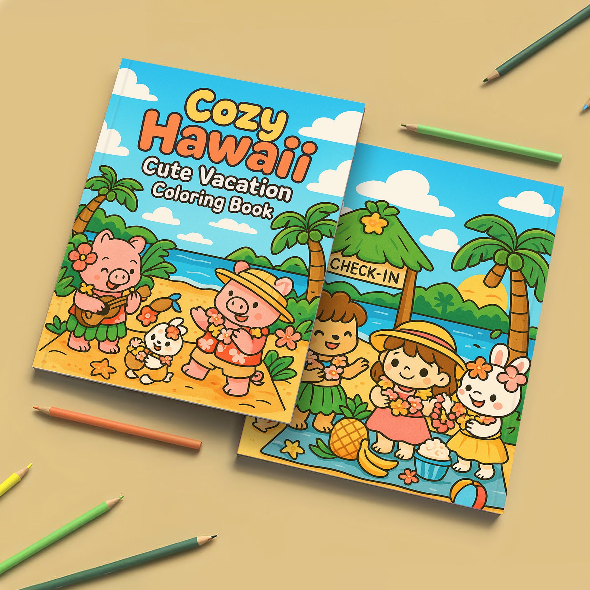 Cozy Hawaii Cute Vacation Coloring Book – 48 Coloring Pages for Kids and Adults