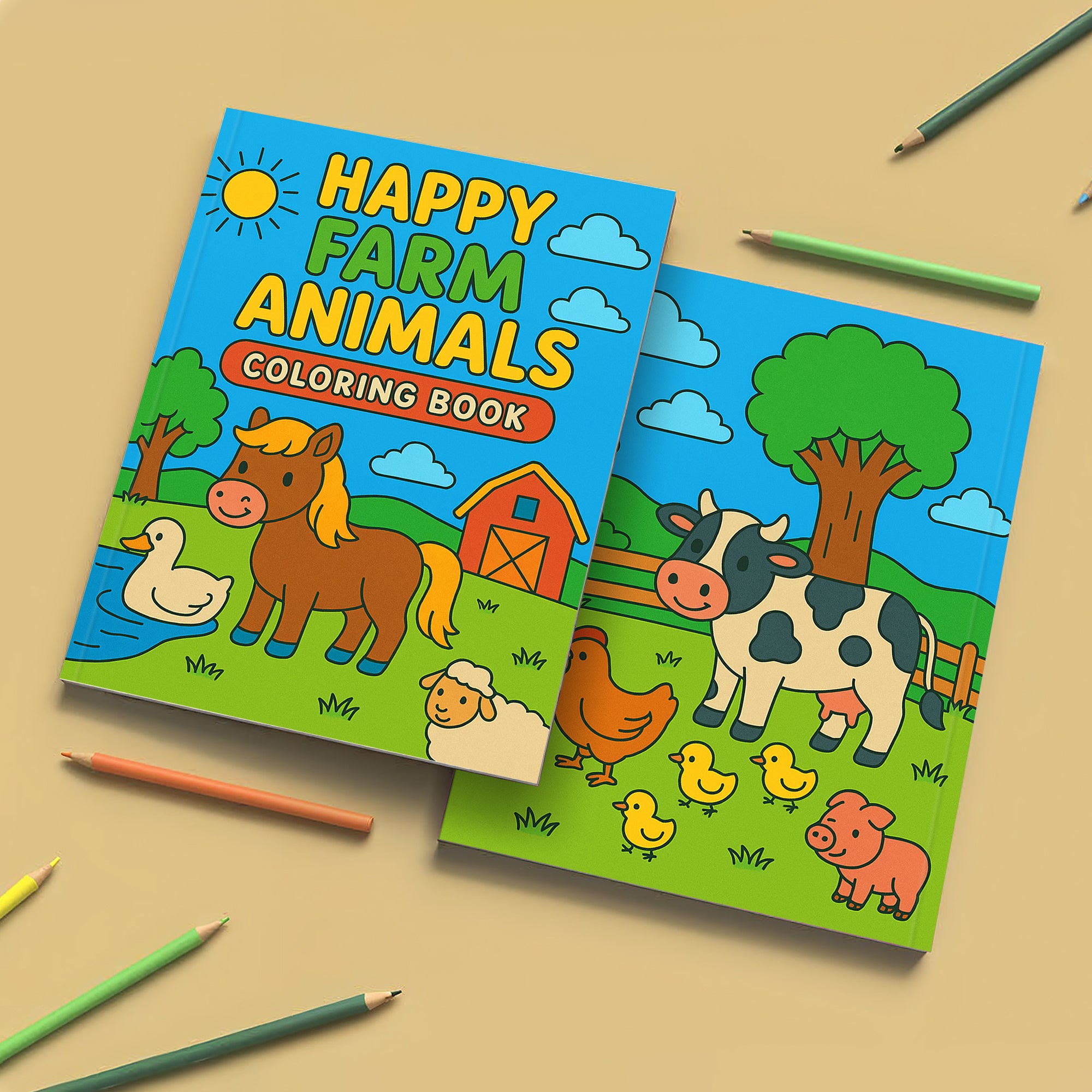 Happy Farm Animals Coloring Book – 48 Fun Coloring Pages for Kids