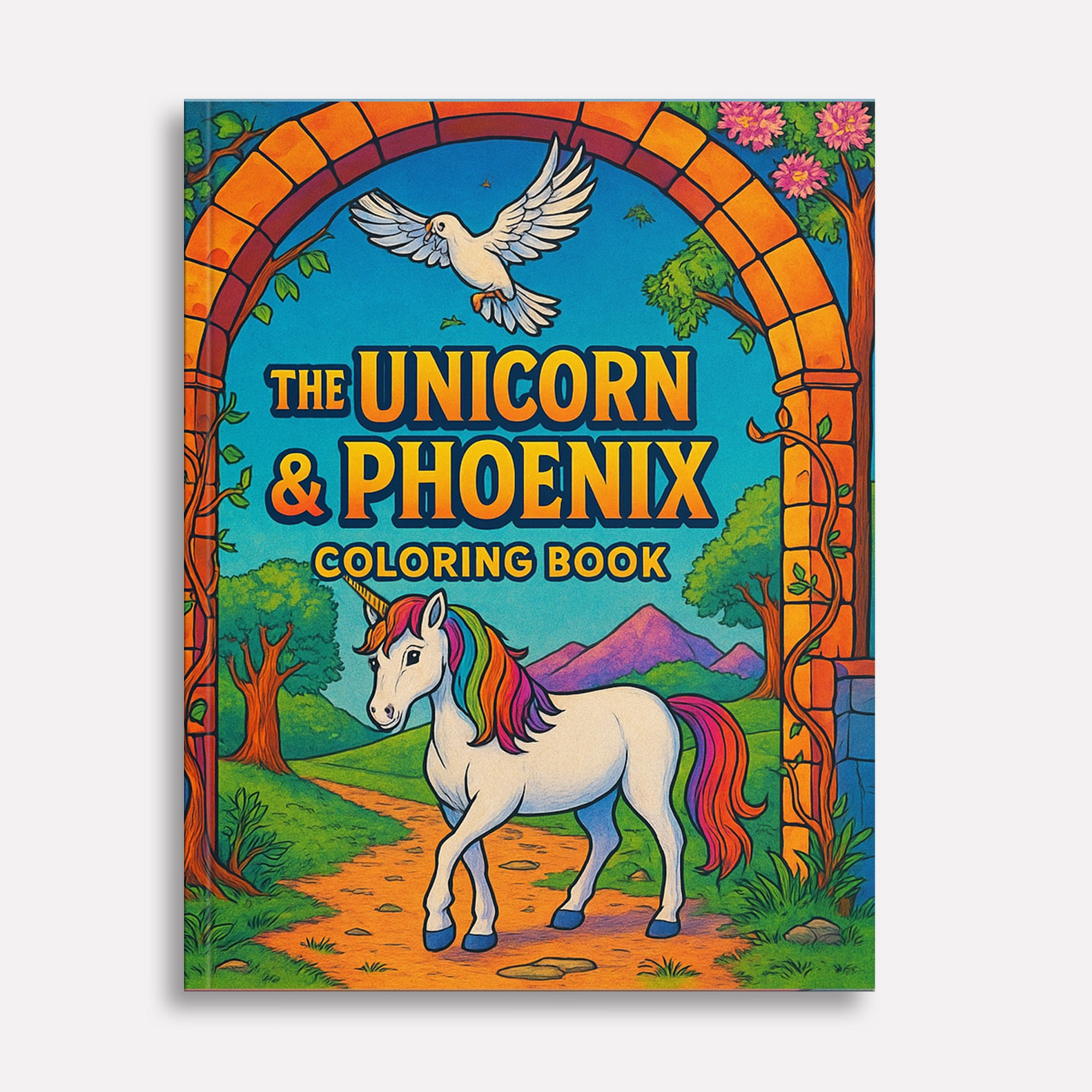 The Unicorn & Phoenix – Coloring Pages – 48 Mythical Journey Scenes – For Kids and Adults