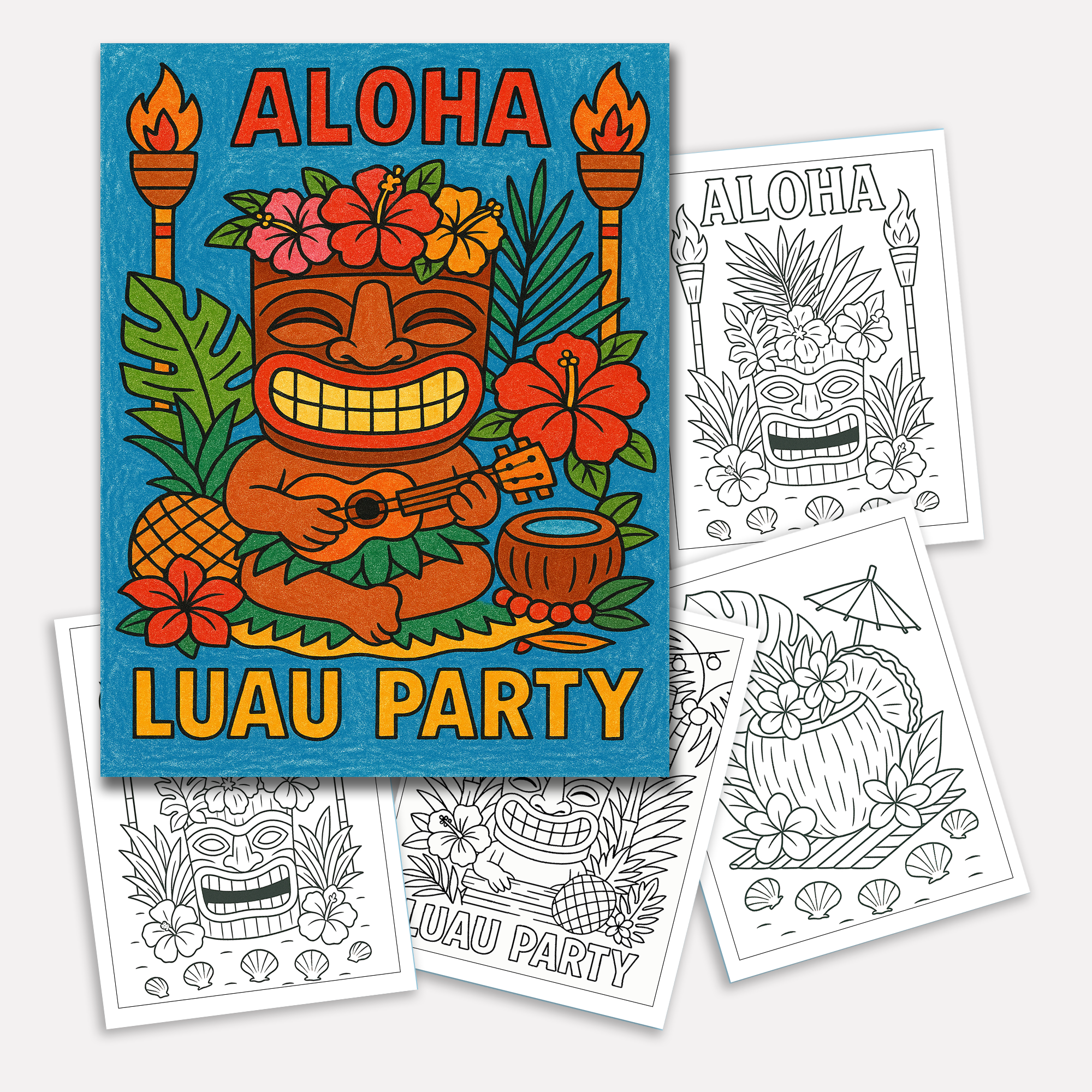 Aloha Tiki Party Coloring Pages for Kids – 48 Fun Island Designs