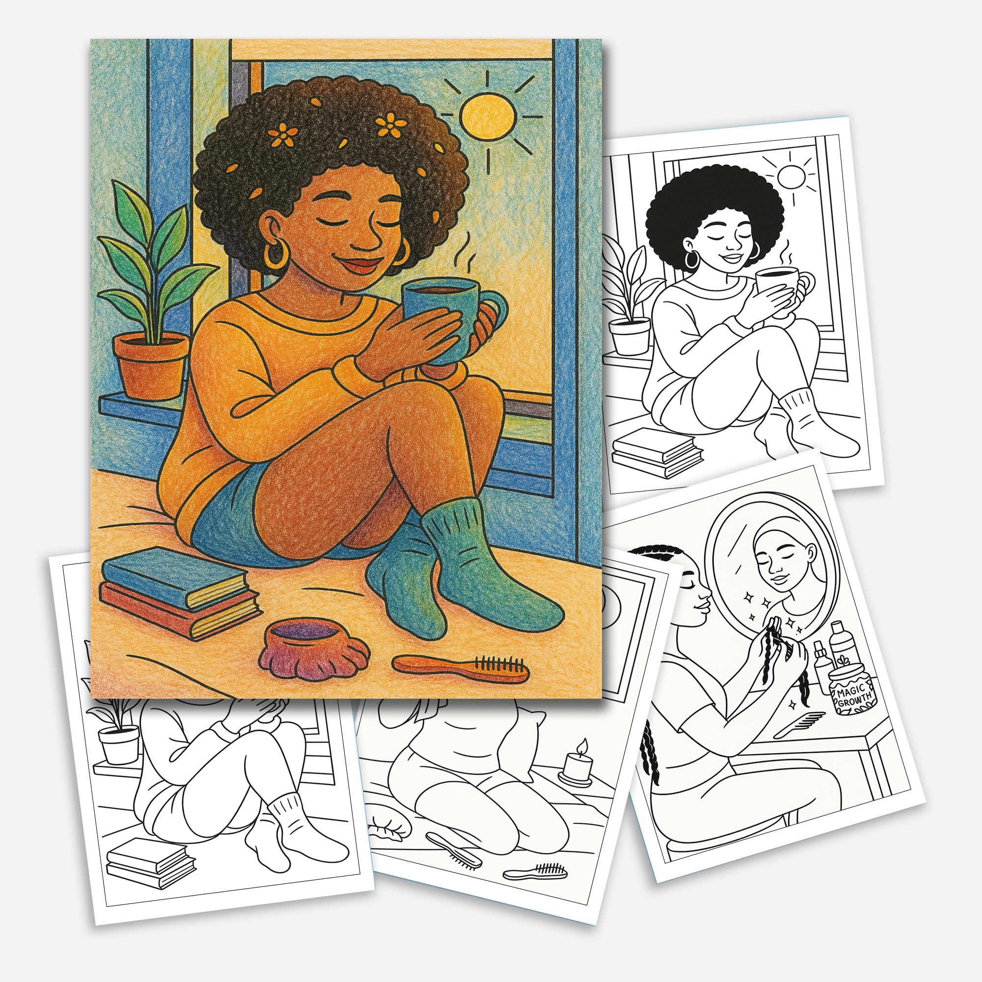 Natural Hair Magic Coloring Pages – 48 Empowering Portraits Celebrating Curls, Braids, and Black Beauty