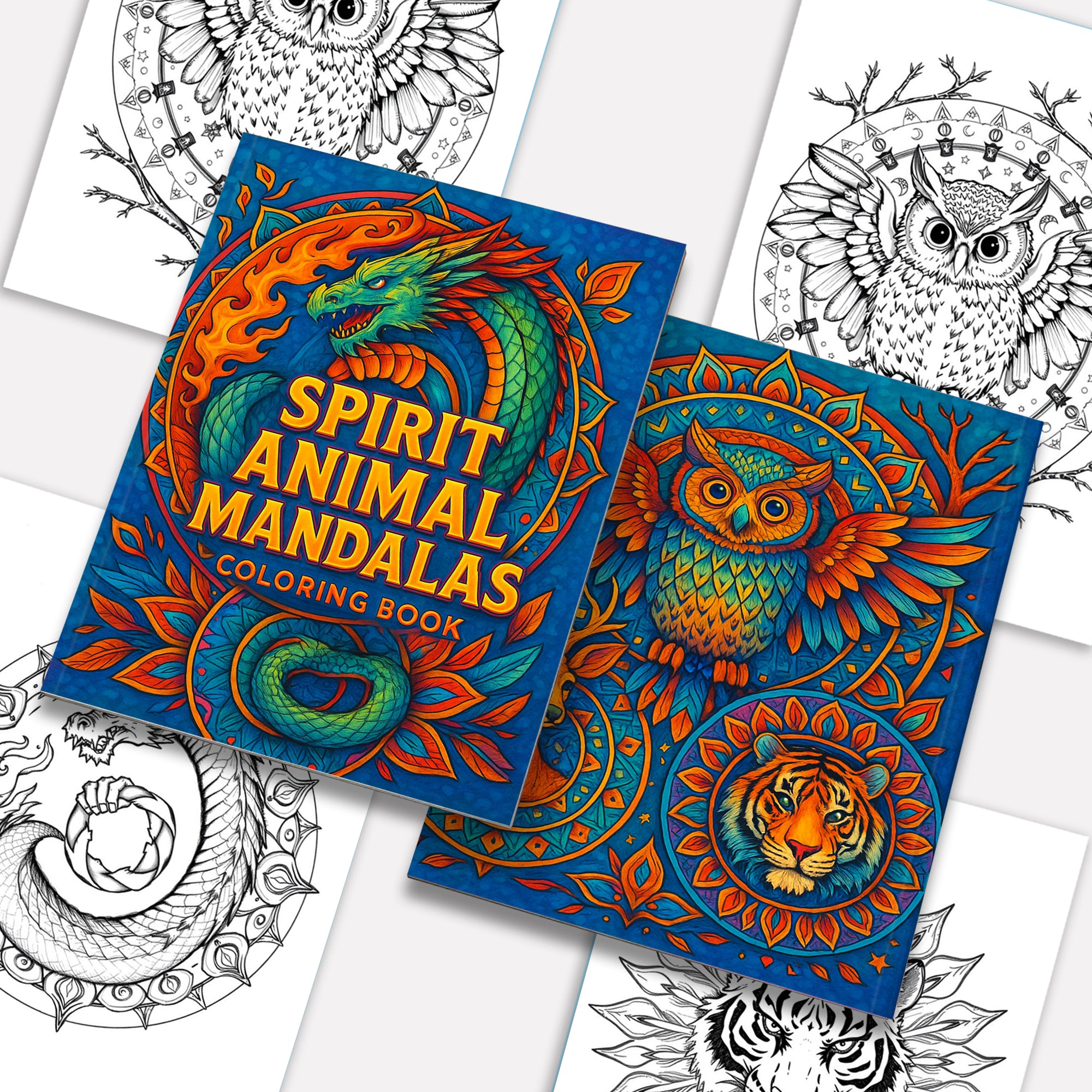 Spirit Animal Mandalas – Mandala Coloring Pages – 48 Pages – Owls, Foxes, Dragons & Sacred Beasts – For Adults