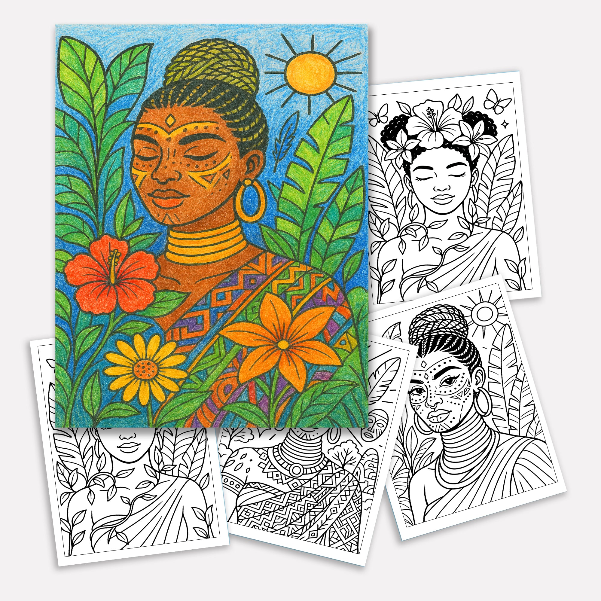 Tropical Goddess Coloring Pages – 48 Pages – Radiant, Relaxing, Feminine Energy – For Adults