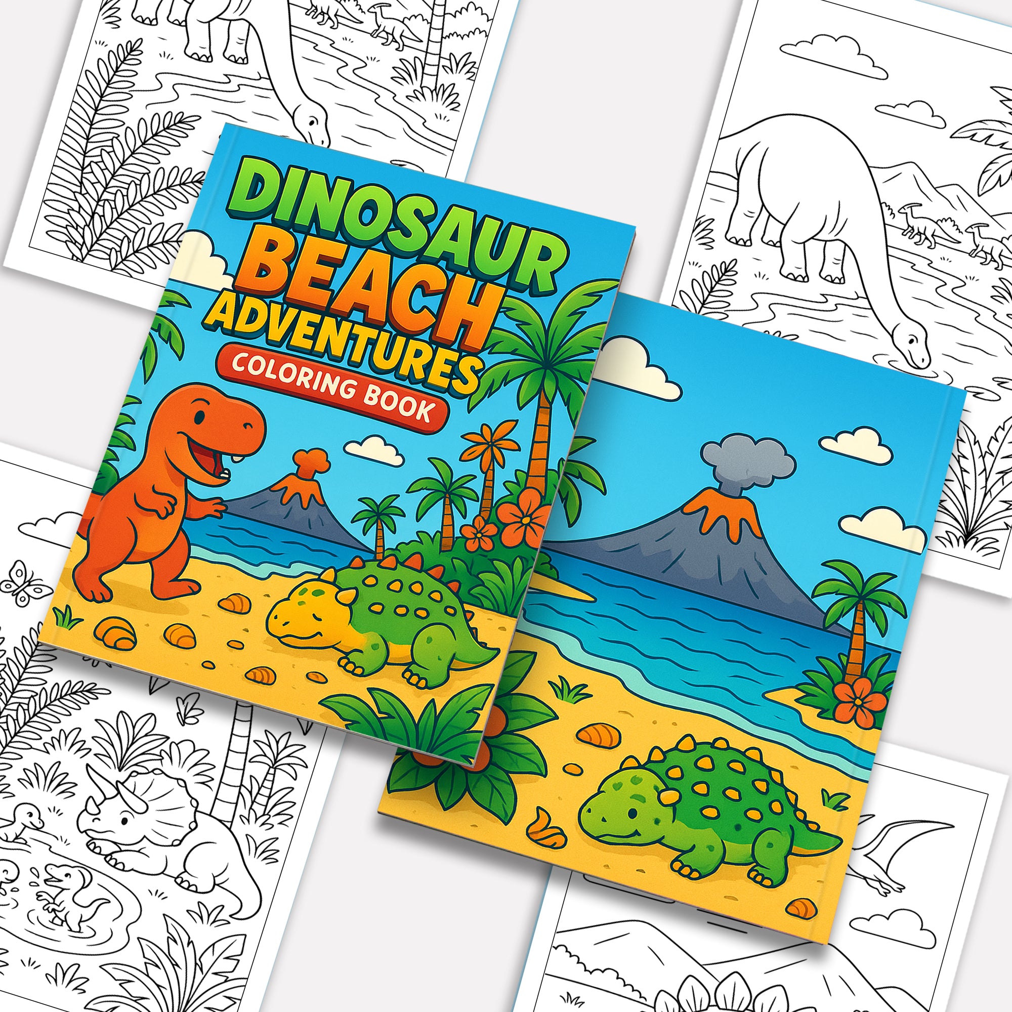 Dinosaur Beach Adventures – Dinosaur Coloring Pages – 48 Pages – Fun, Tropical, Prehistoric Playtime – For Kids