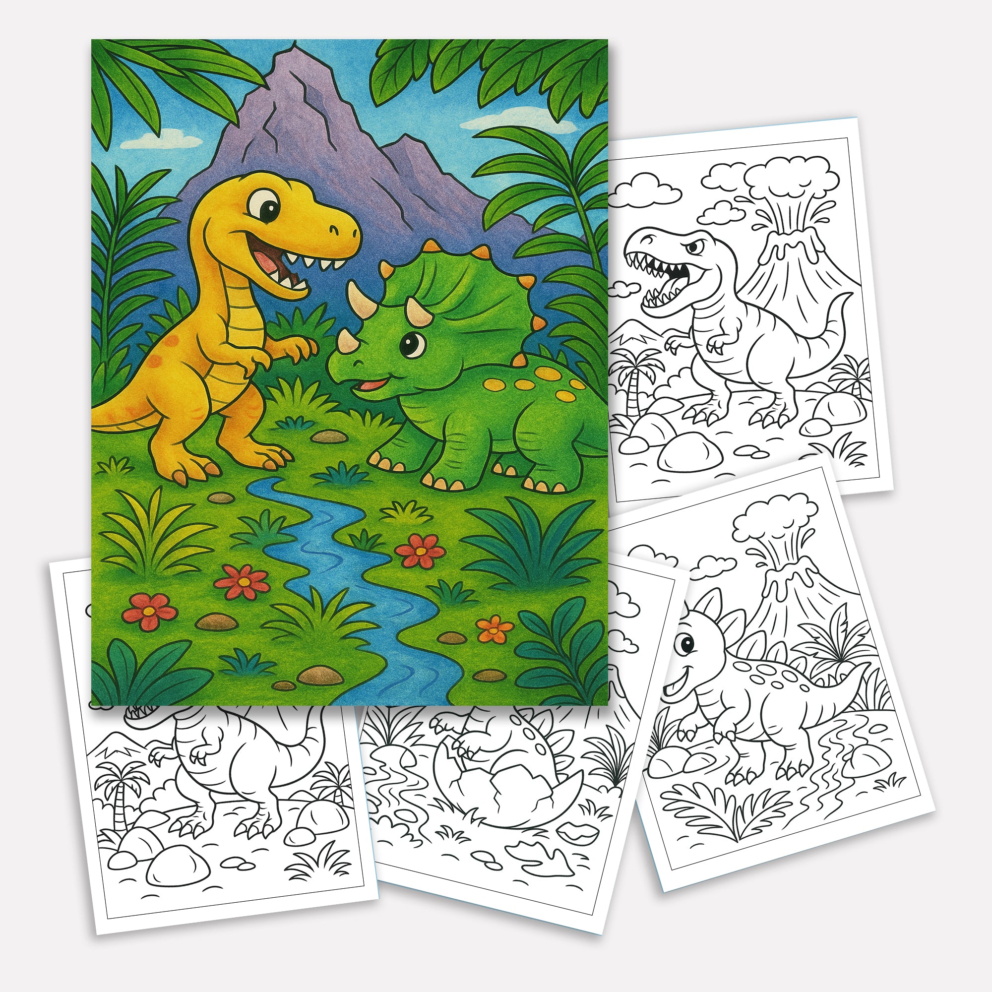 Dino Volcano World Coloring Pages for Kids – 48 Action-Packed Designs