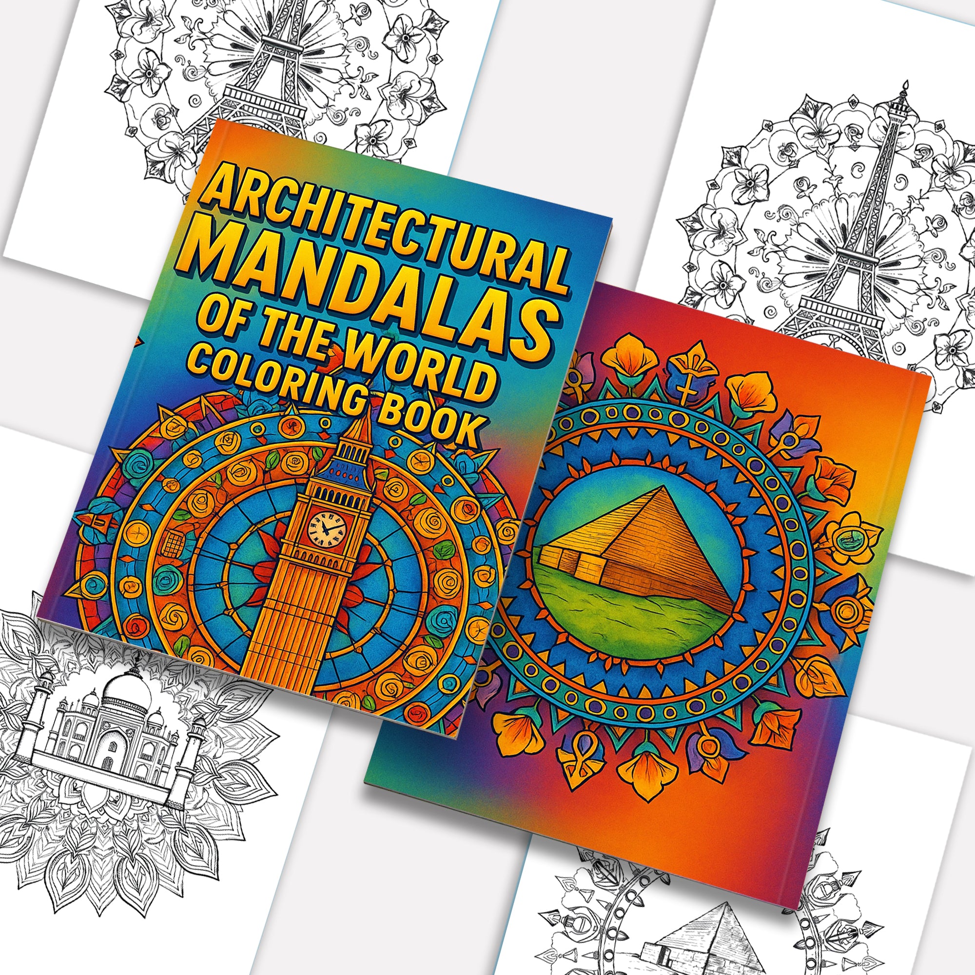 Architectural Mandalas of the World – Mandala Coloring Pages – 48 Pages – Eiffel Tower, Pyramids, Taj Mahal & More – For Adults