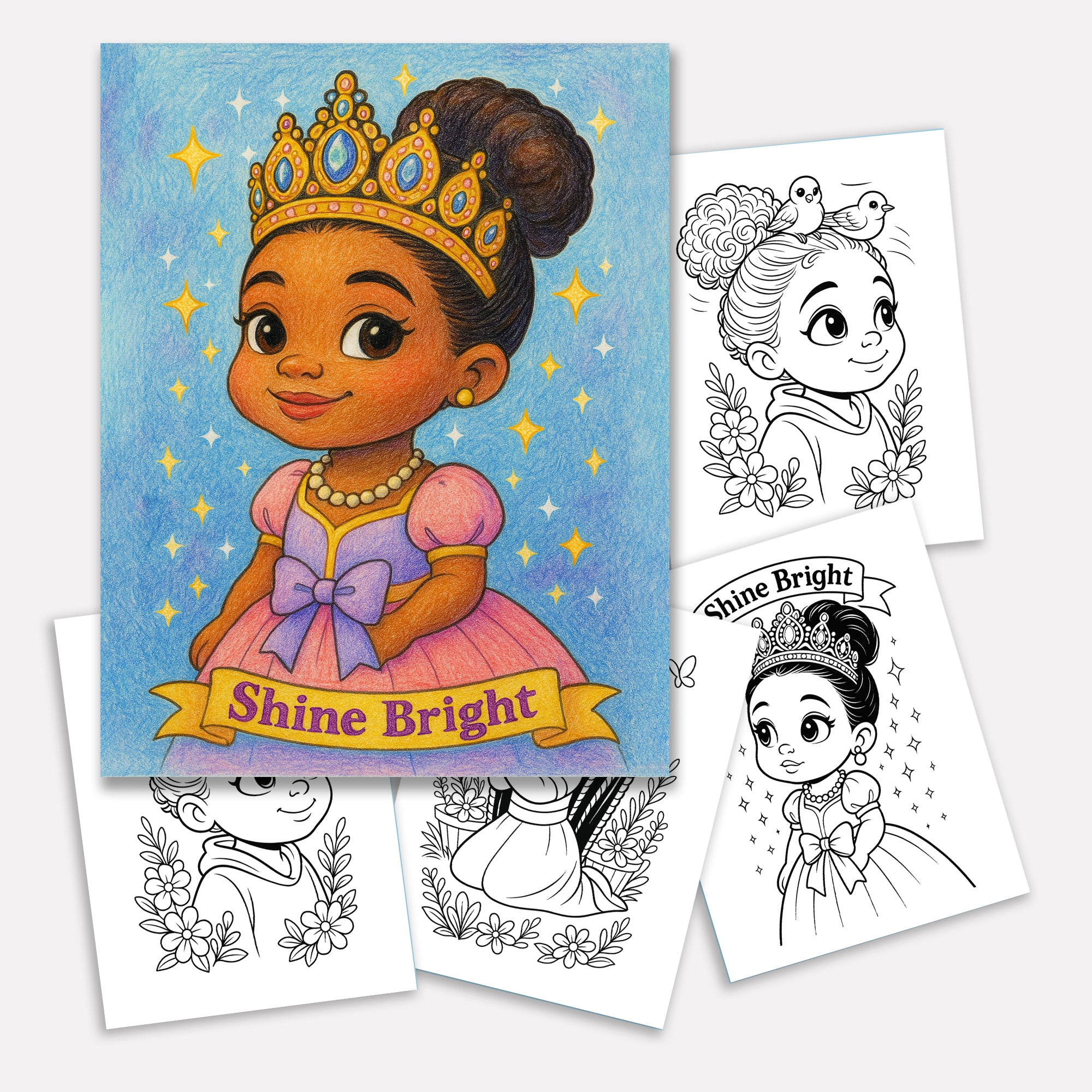 Little Royal Queens Coloring Pages – 48 Pages – Cute, Confident, Black Girl Magic – For Kids