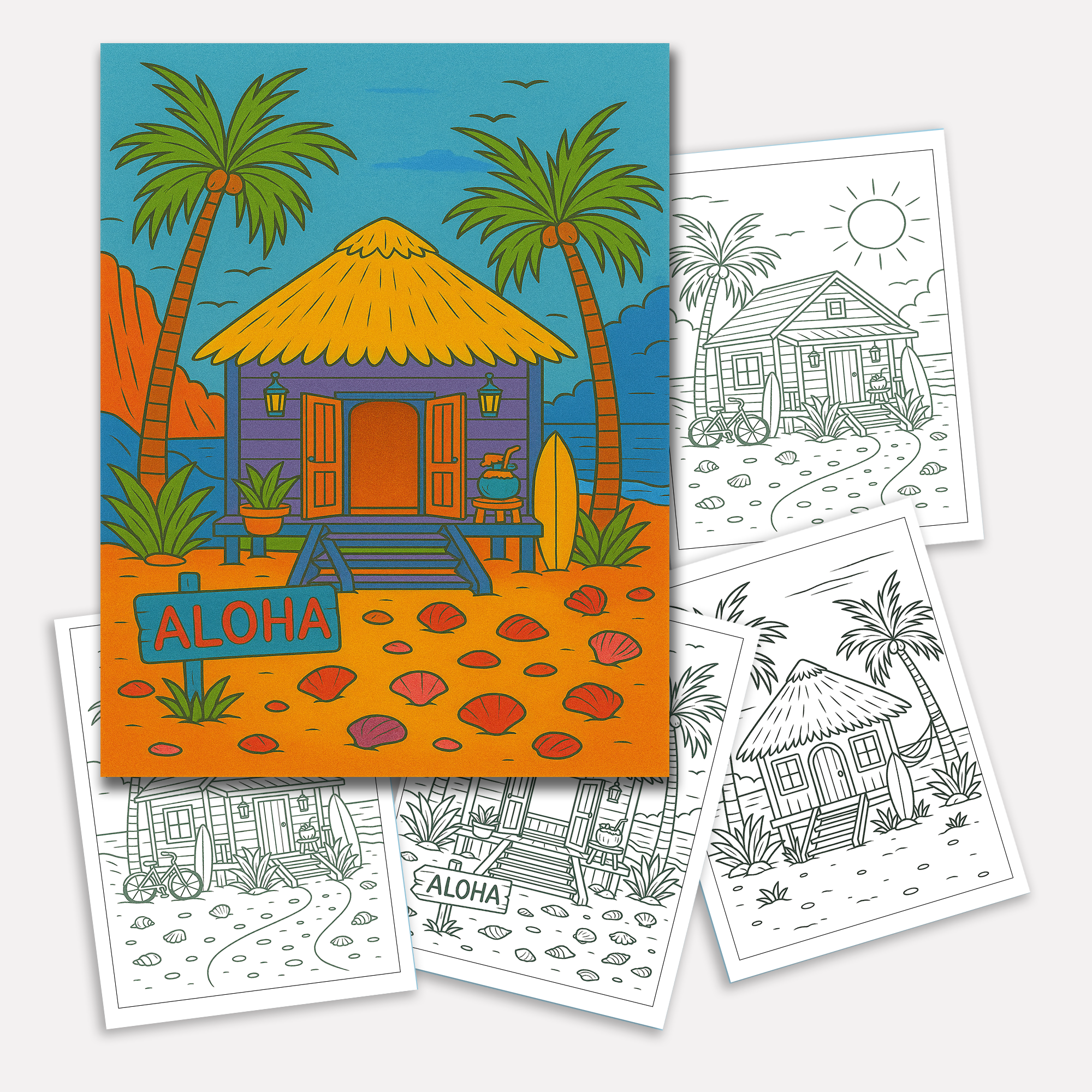 Cozy Island Life Coloring Pages – 48 Pages – Chill, Peaceful, Tropical Moments – For Adults