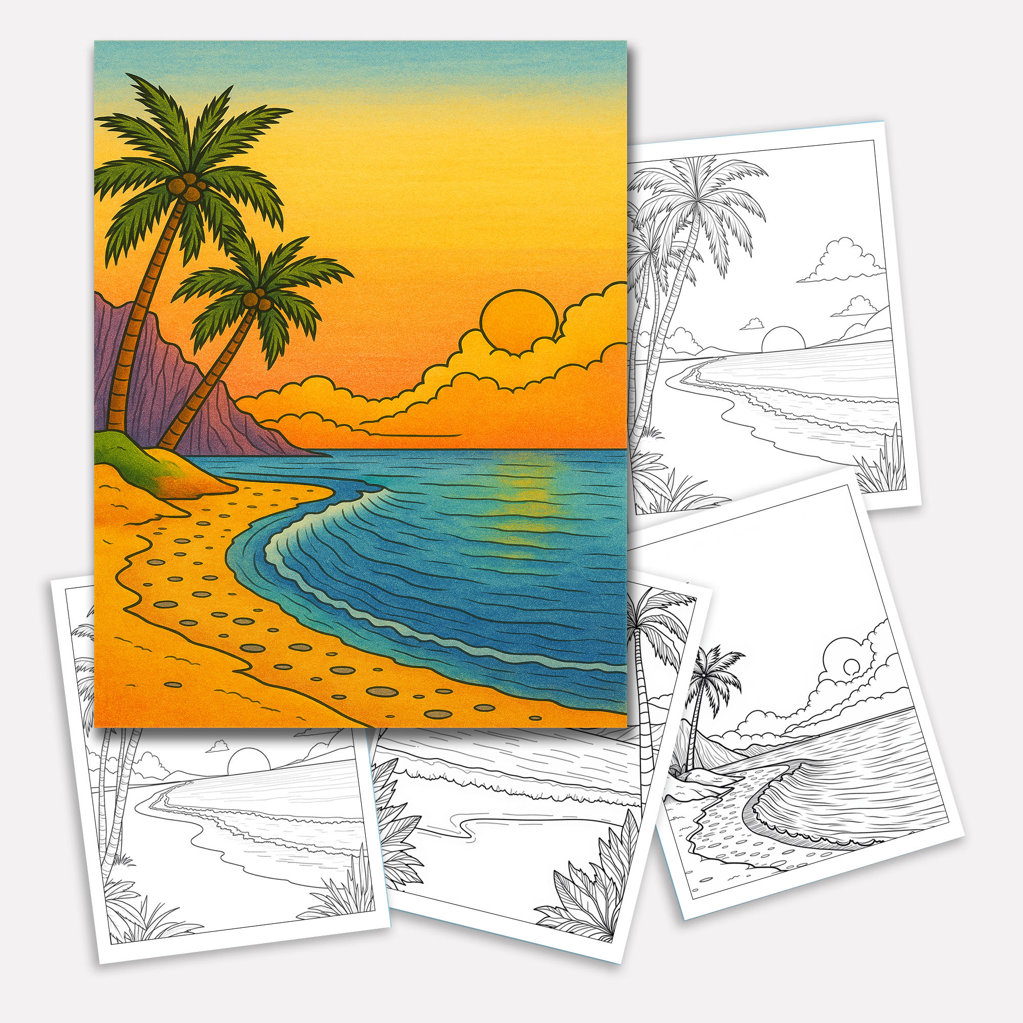 Hawaiian Paradise Views Coloring Pages – 48 Pages – Scenic, Relaxing, Tropical Vibes – For Adults