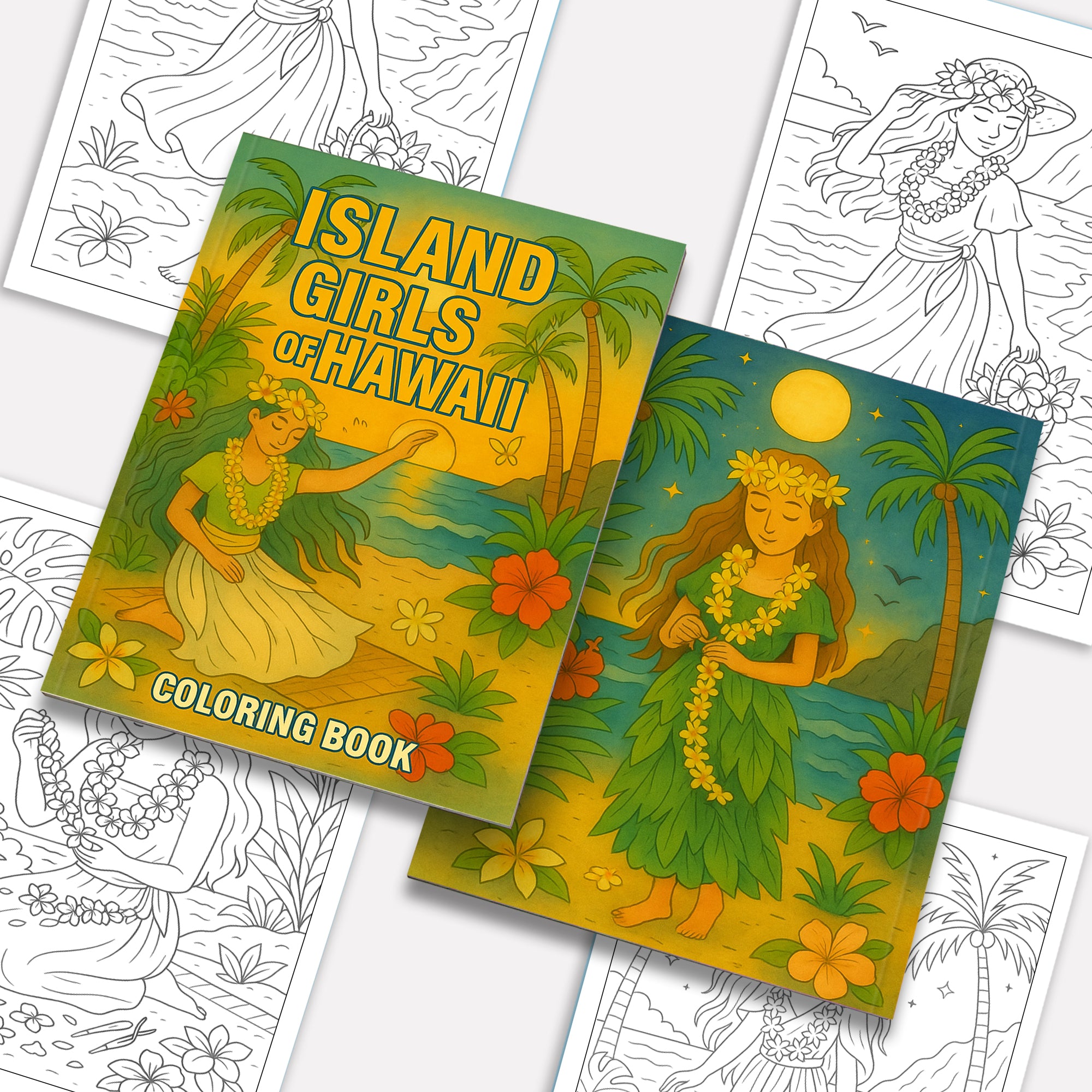 Island Girls of Hawaii Coloring Pages – 48 Tropical Portraits of Graceful Women & Scenic Views - For Adults