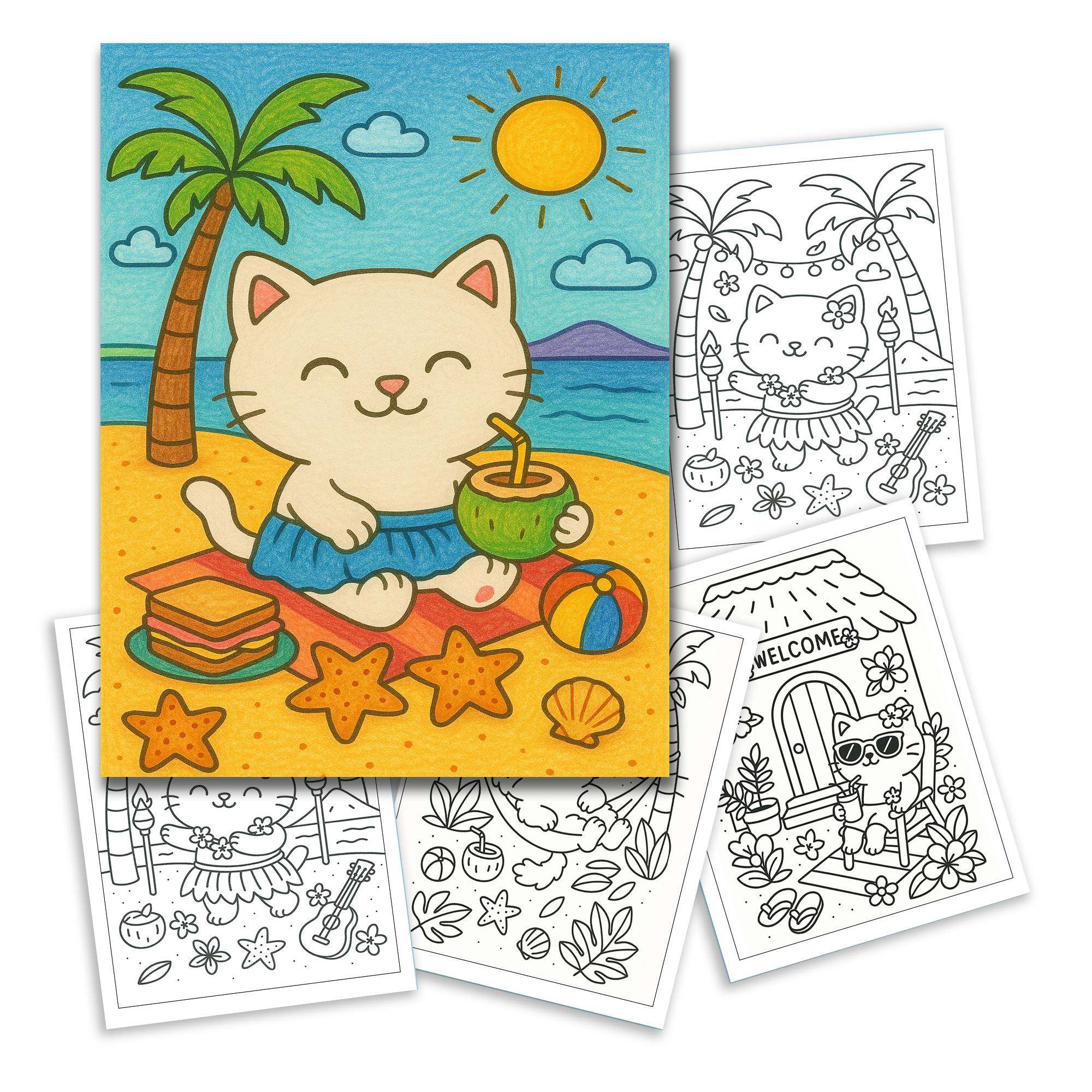 Beach Day Kitty Coloring Pages – 48 Cute & Fun Designs for Kids