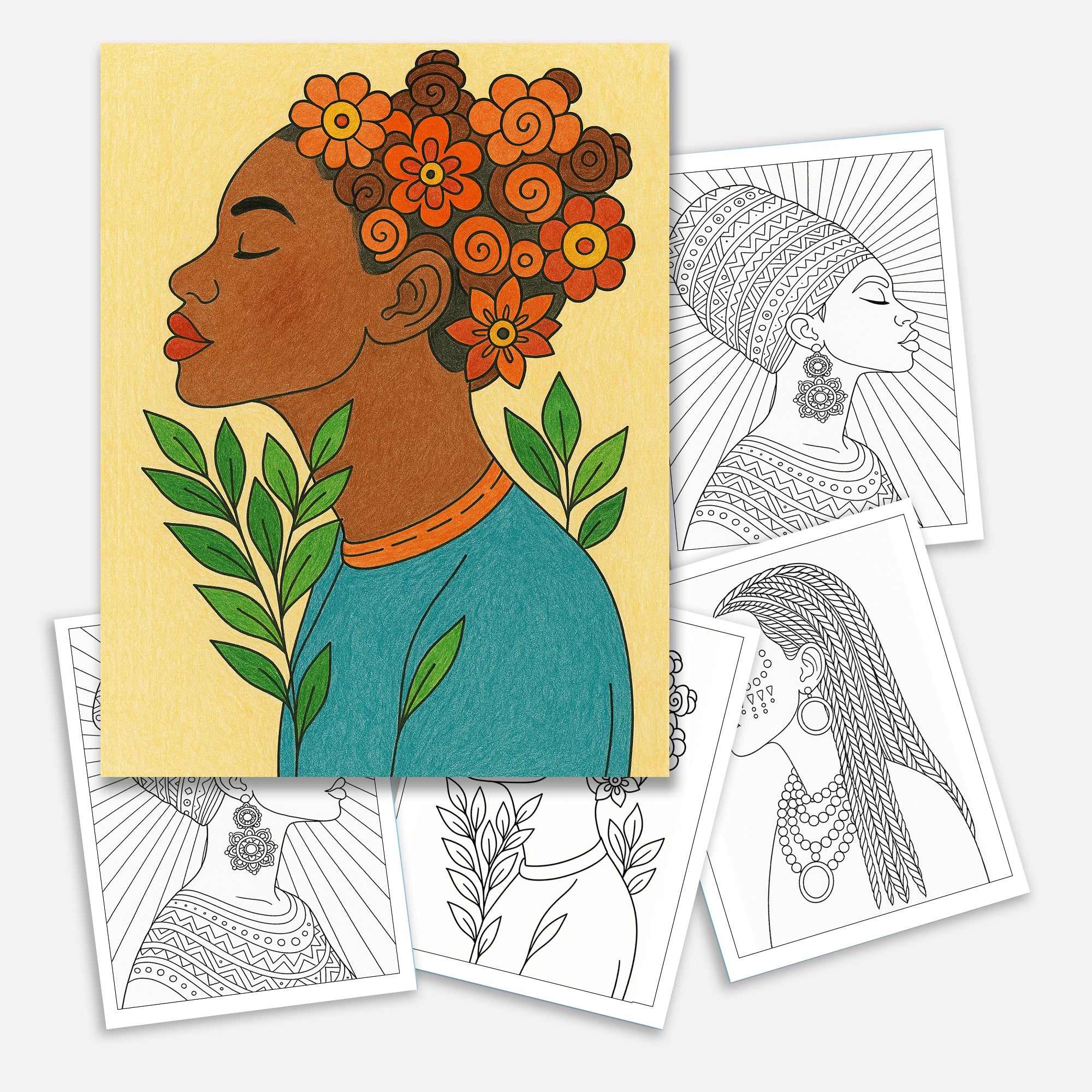 Cultural Elegance Coloring Pages – 48 Pages – Intricate Patterns, Regal Women, Global Style – For Adults