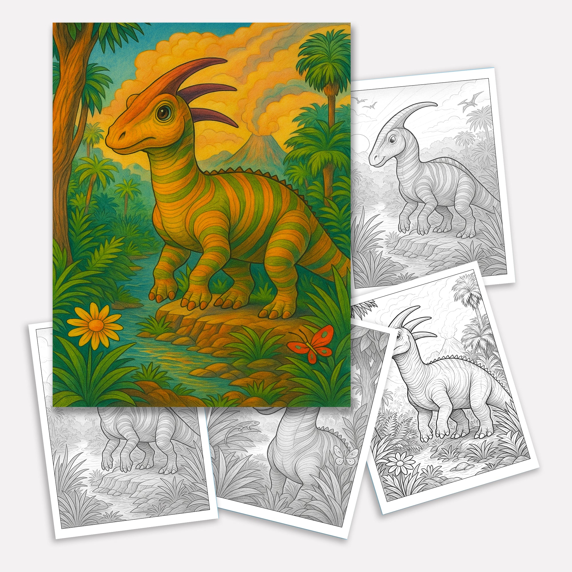 Jurassic Jungle Explorers Coloring Pages – 48 Pages – Detailed, Dynamic, Prehistoric Adventures – For Adults and Teens