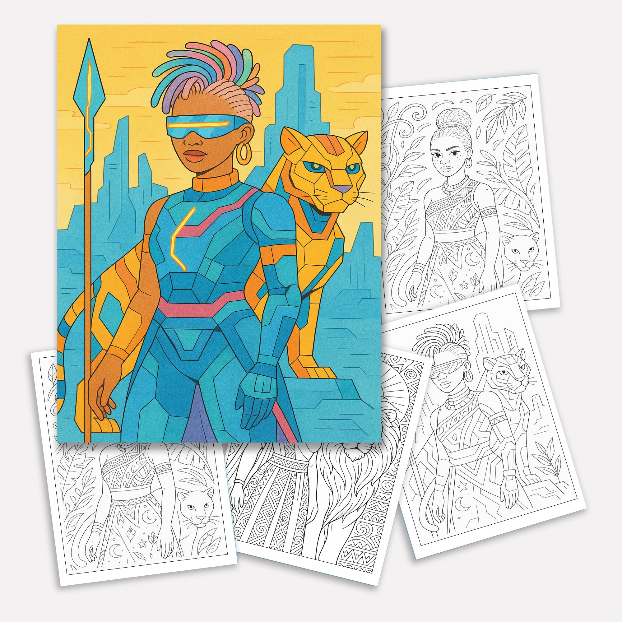 Afrofuturistic Queens Coloring Pages – 48 Pages – Futuristic, Powerful, Black Girl Magic – For Adults