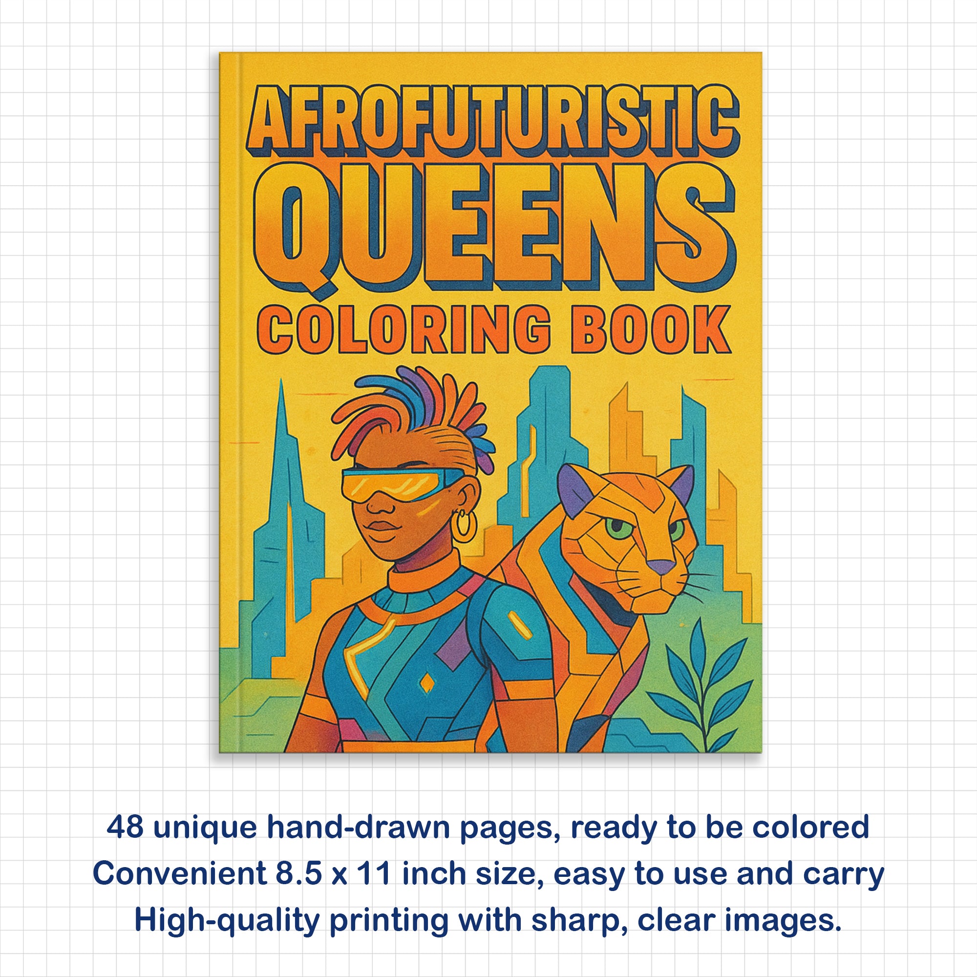 Afrofuturistic Queens Coloring Pages – 48 Pages – Futuristic, Powerful, Black Girl Magic – For Adults