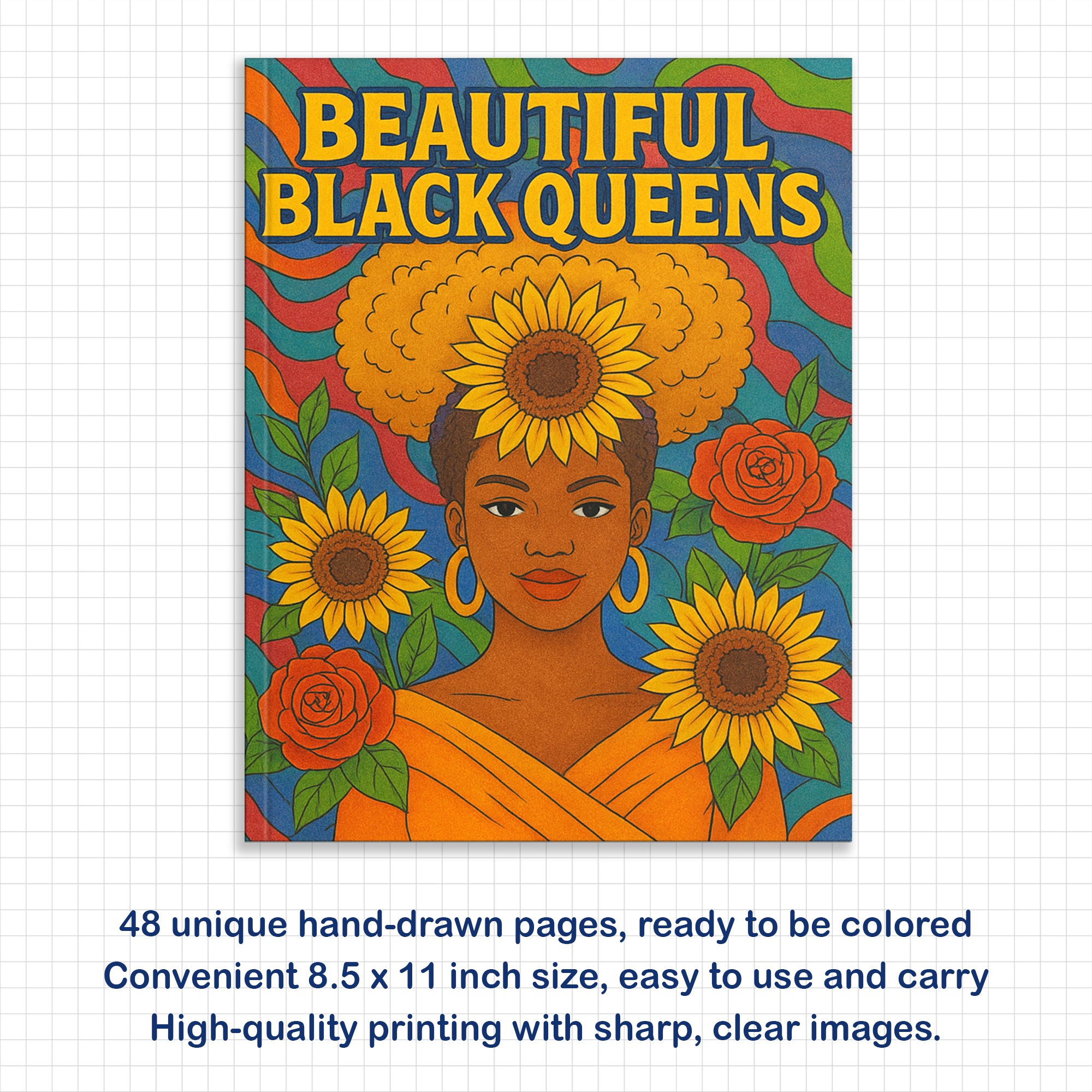 Beautiful Black Queens Coloring Pages – 48 Pages – Regal, Empowering, Afrocentric Beauty – For Adults