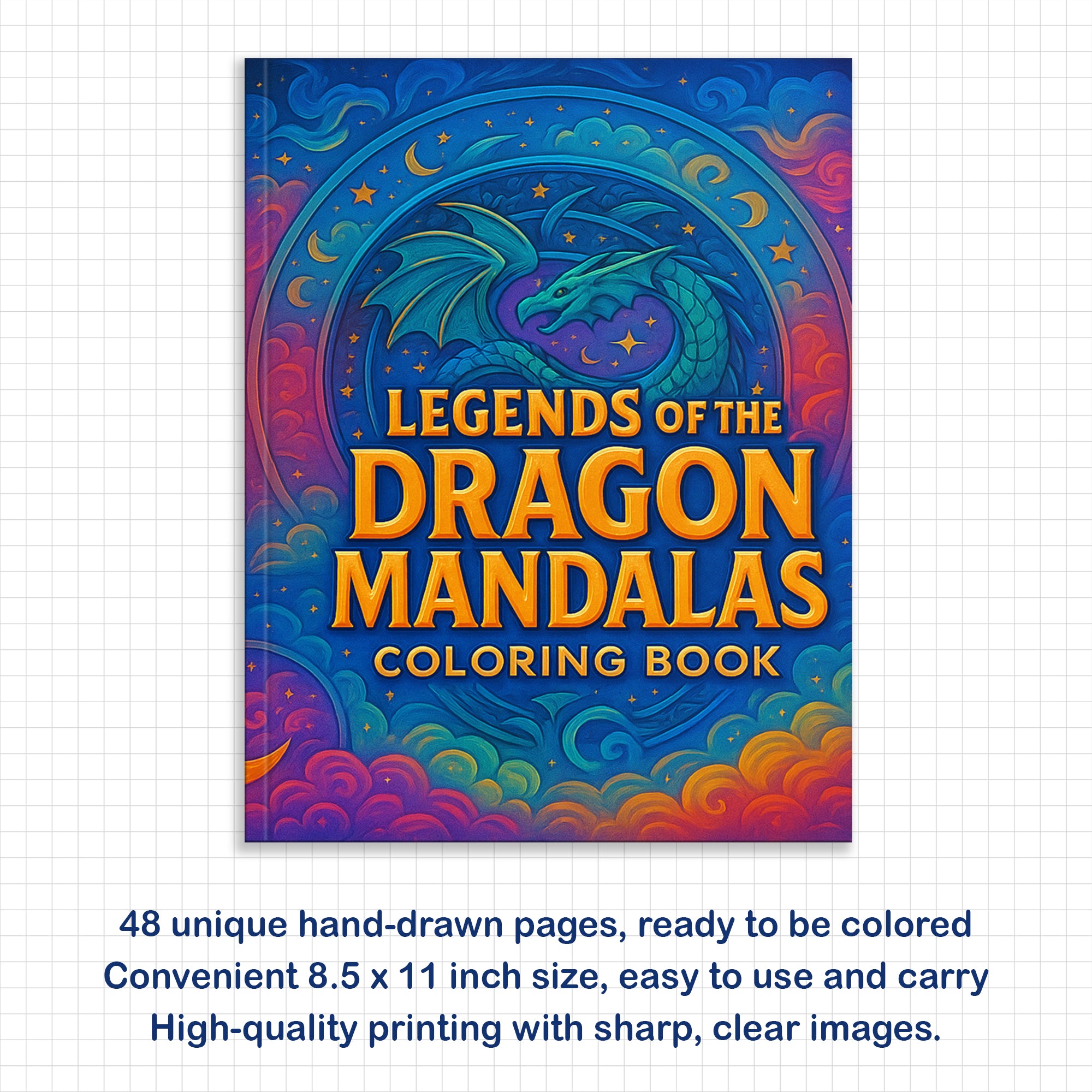 Legends of the Dragon Mandalas Coloring Pages – 48 Pages – Mythical, Fiery, Eastern-Inspired Designs – For Adults
