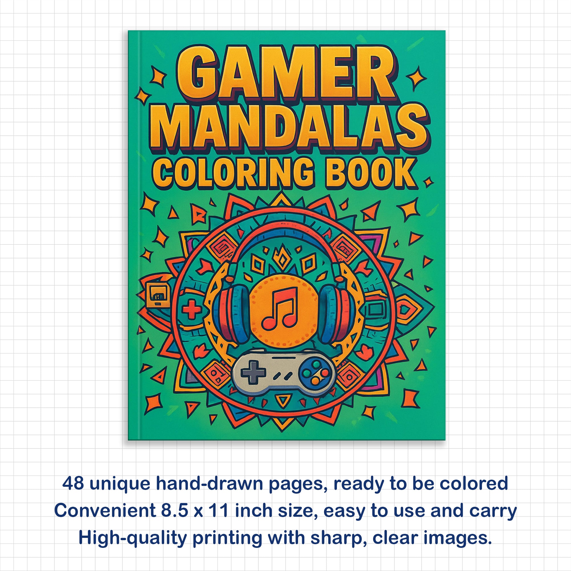 Gamer Mandalas – Mandala Coloring Pages – 48 Pages – Controllers, Pixels, Retro Symbols & Game Vibes – For Teens and Adults