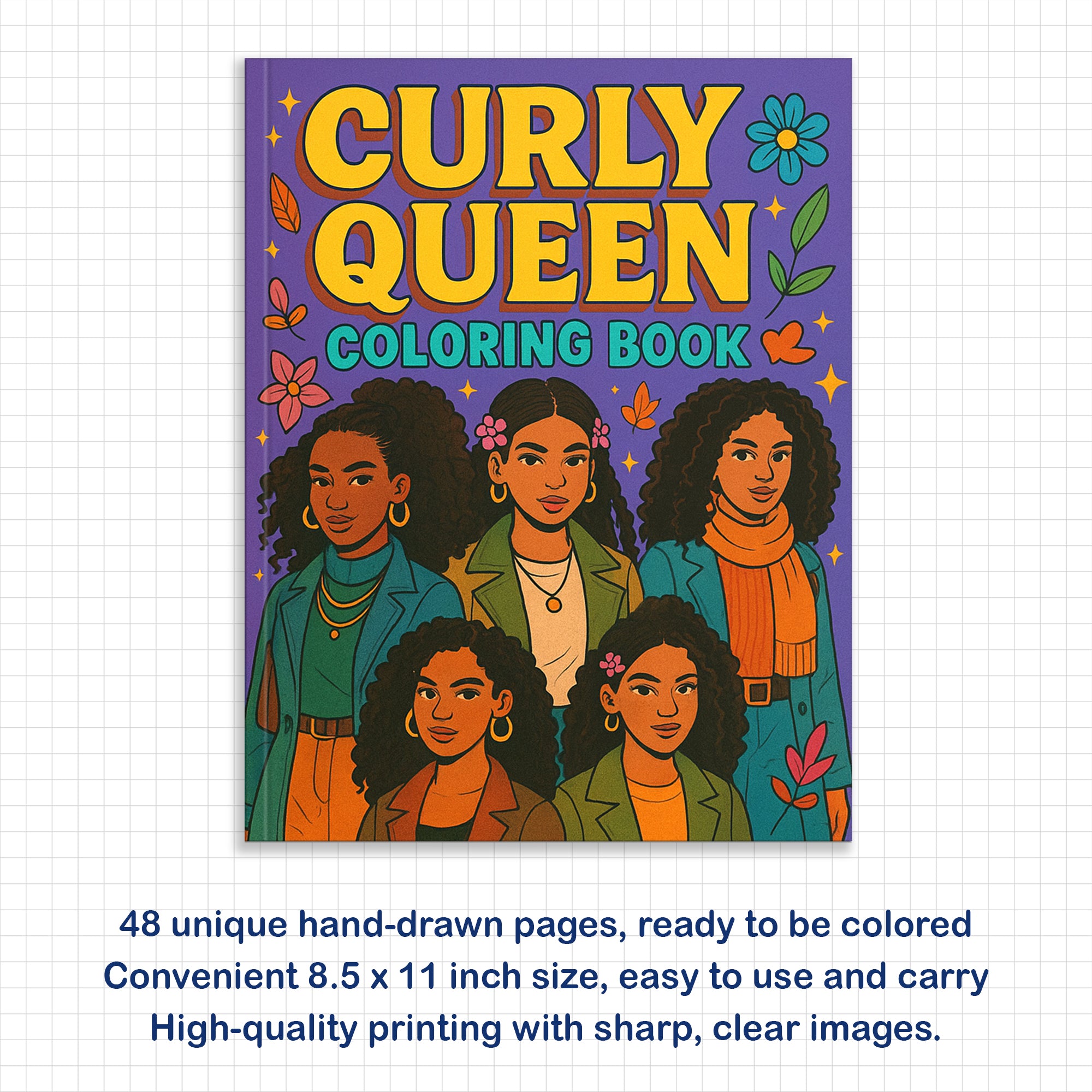 Curly Queen Coloring Pages – 48 Pages – Bold, Empowering, Natural Hair Beauty – For Adults