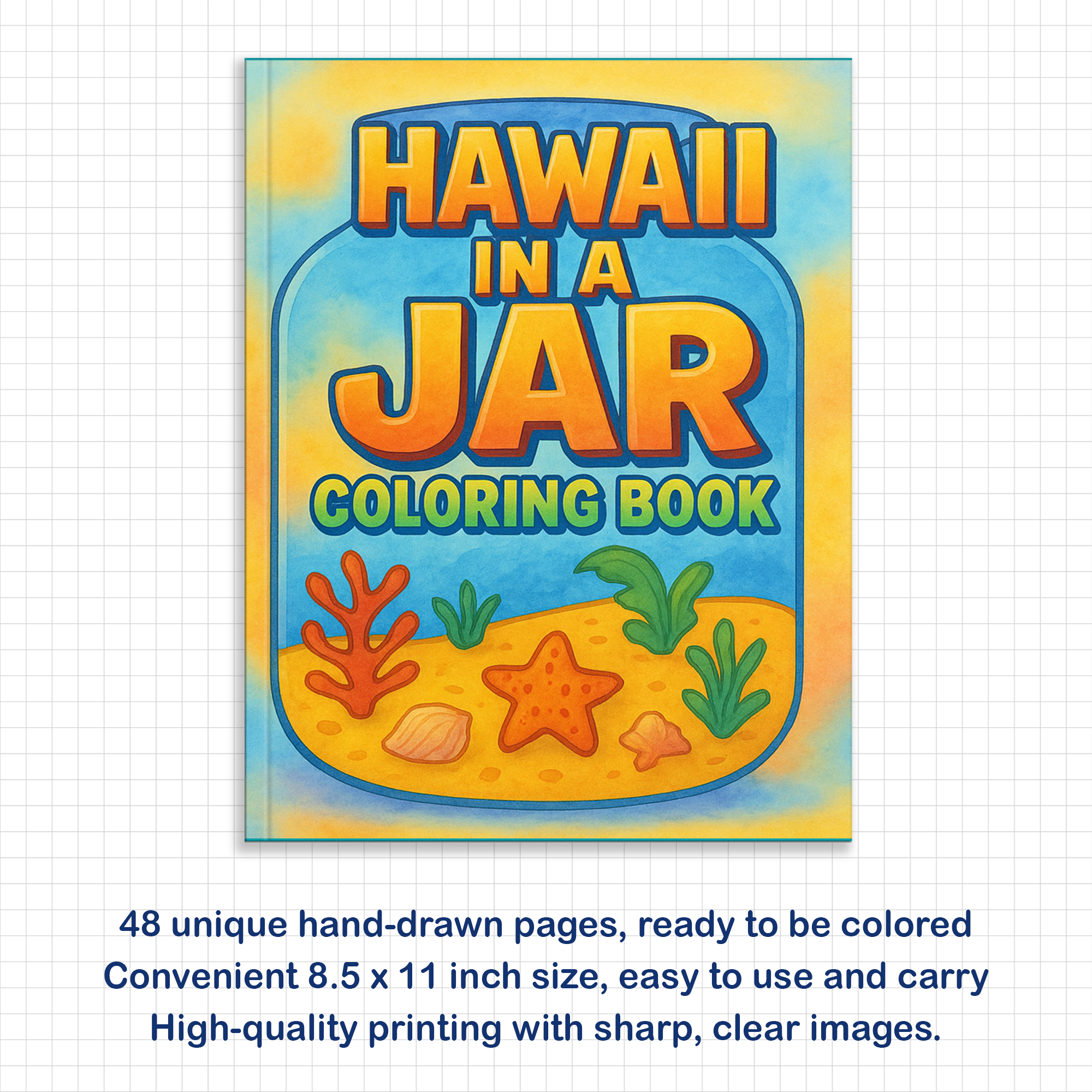 Hawaii in a Jar Coloring Pages – 48 Pages – Whimsical, Relaxing, Beach Aesthetic – For Adults