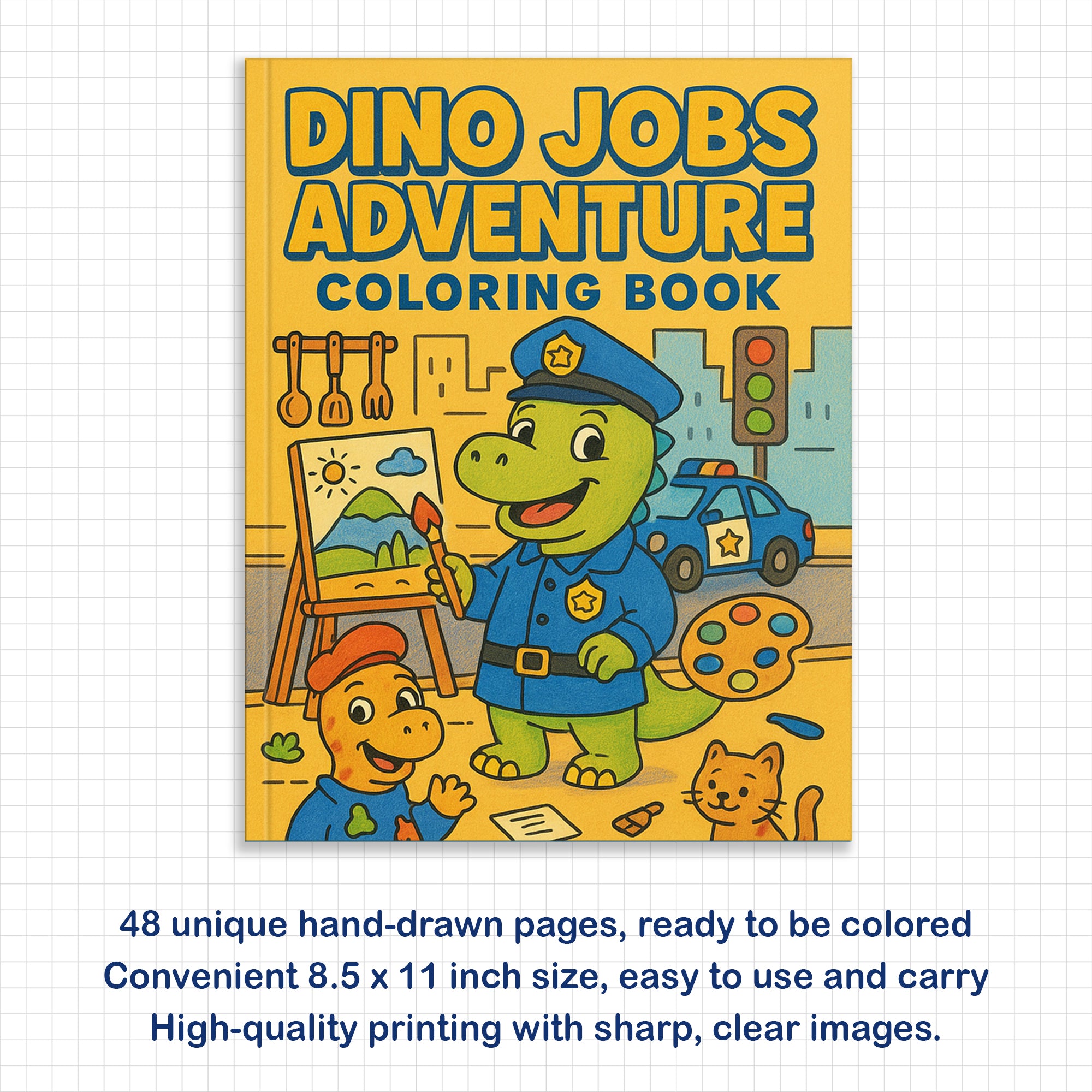 Dino Jobs Adventure Coloring Pages – 48 Pages – Funny, Imaginative, Career-Themed Scenes – For Kids