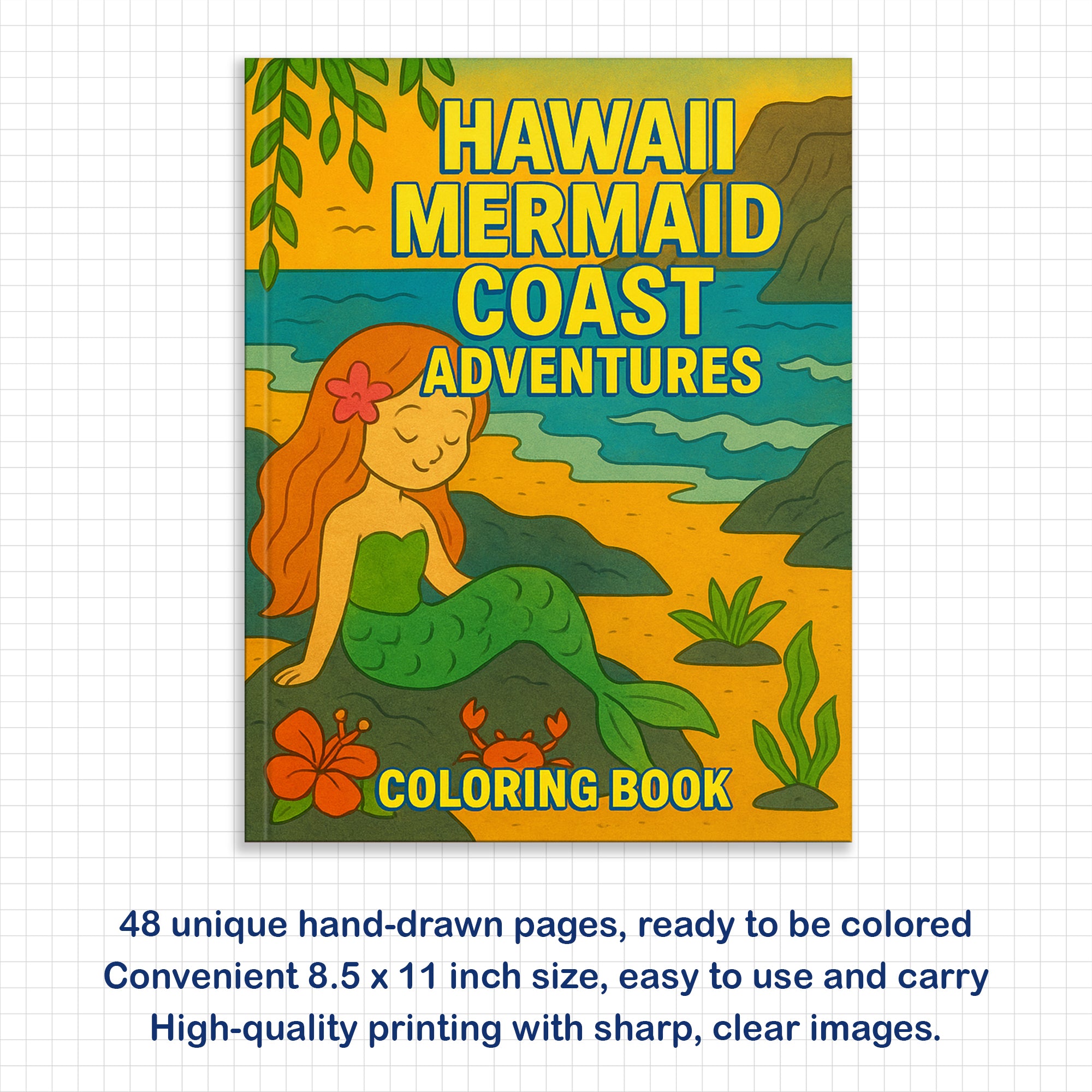 Hawaii Mermaid Coast Adventures Coloring Pages – 48 Whimsical Scenes with Lava Rocks, Tide Pools & Sea Life - For Kids