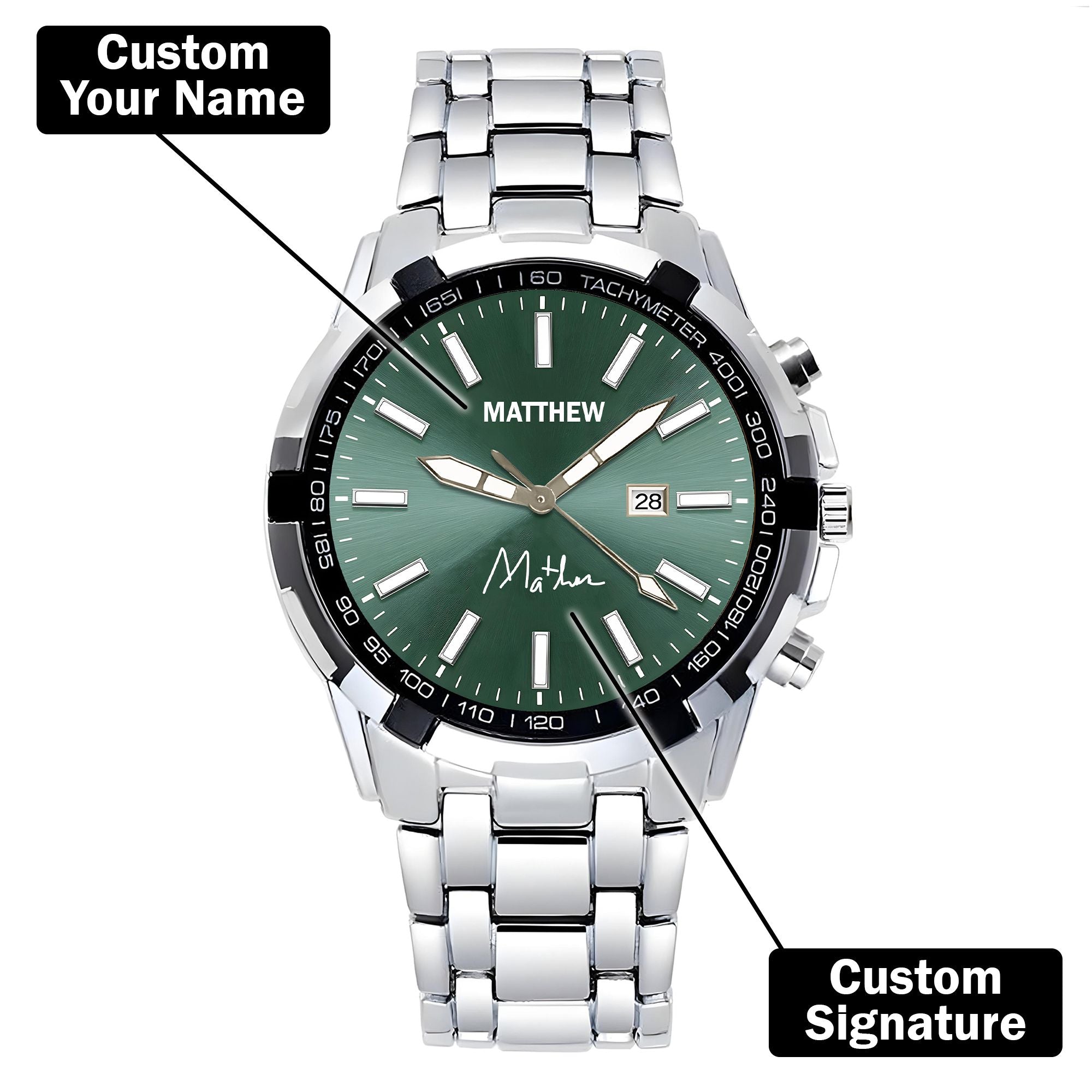 Custom Wrist Watches For Men - Forest Green Dial