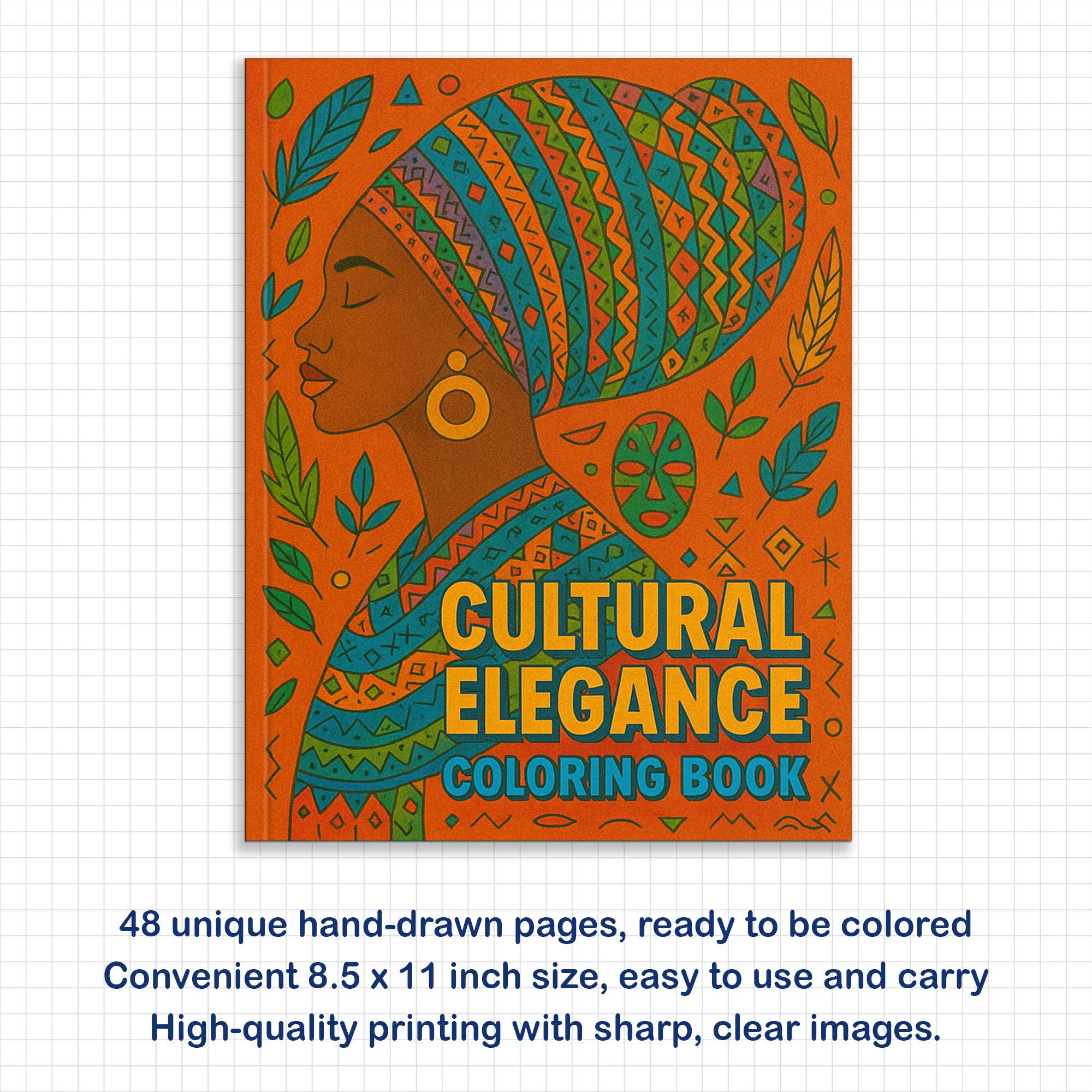 Cultural Elegance Coloring Pages – 48 Pages – Intricate Patterns, Regal Women, Global Style – For Adults