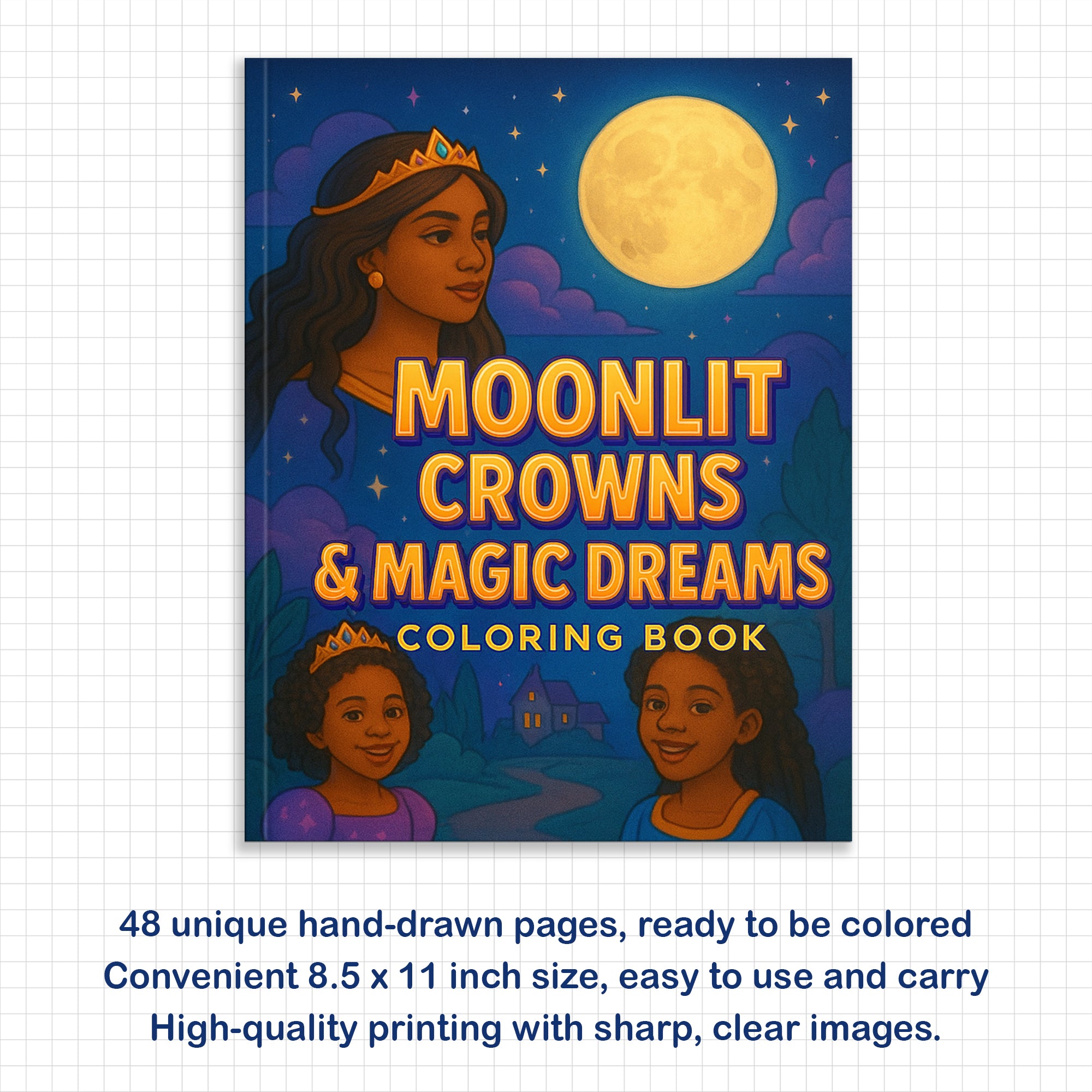 Moonlit Crowns & Magic Dreams Coloring Pages – 48 Fantasy Fairytale Scenes for Kids