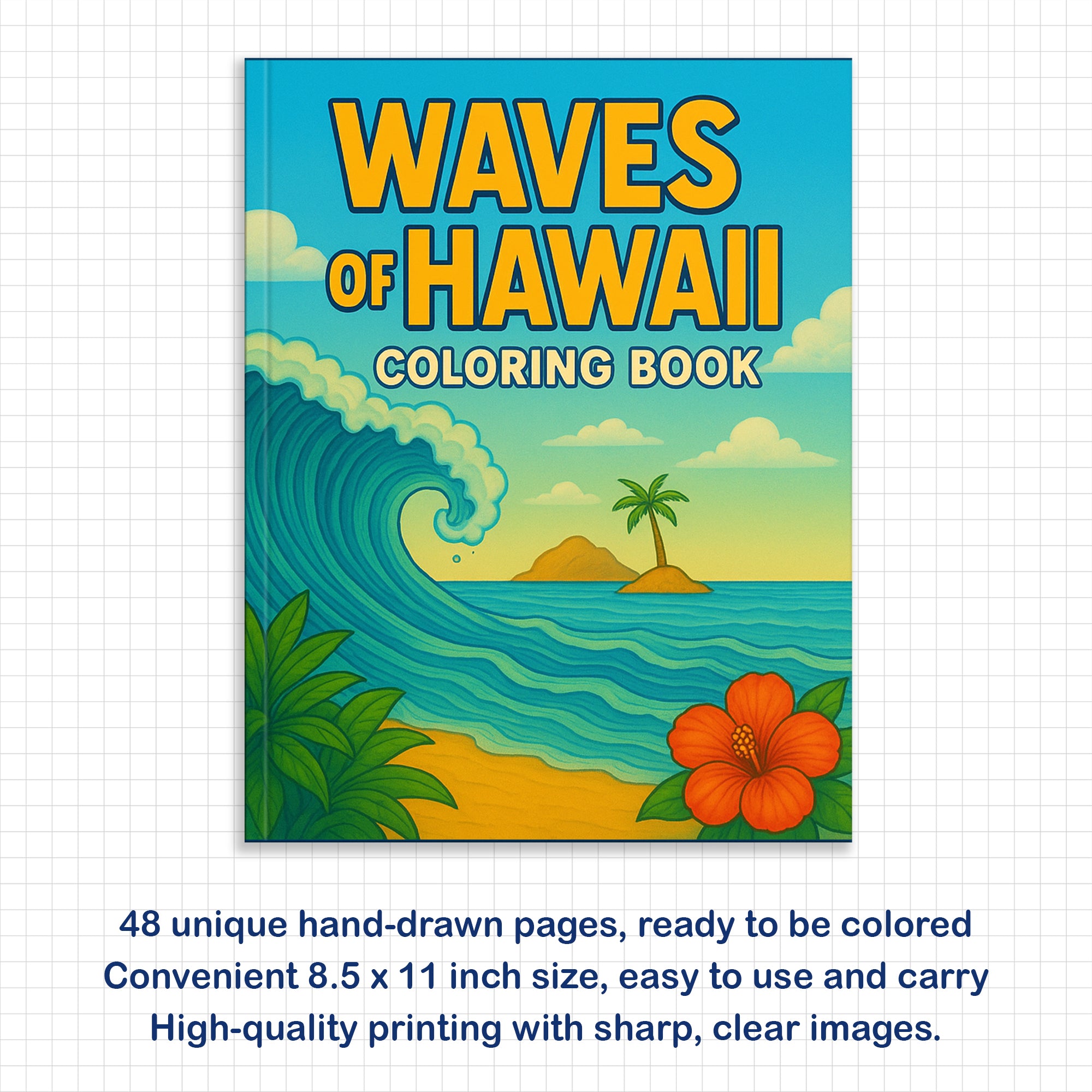 Waves & Villages of Hawaii Coloring Pages – 48 Peaceful Island Scenes with Canoes & Ocean Views - For Adults