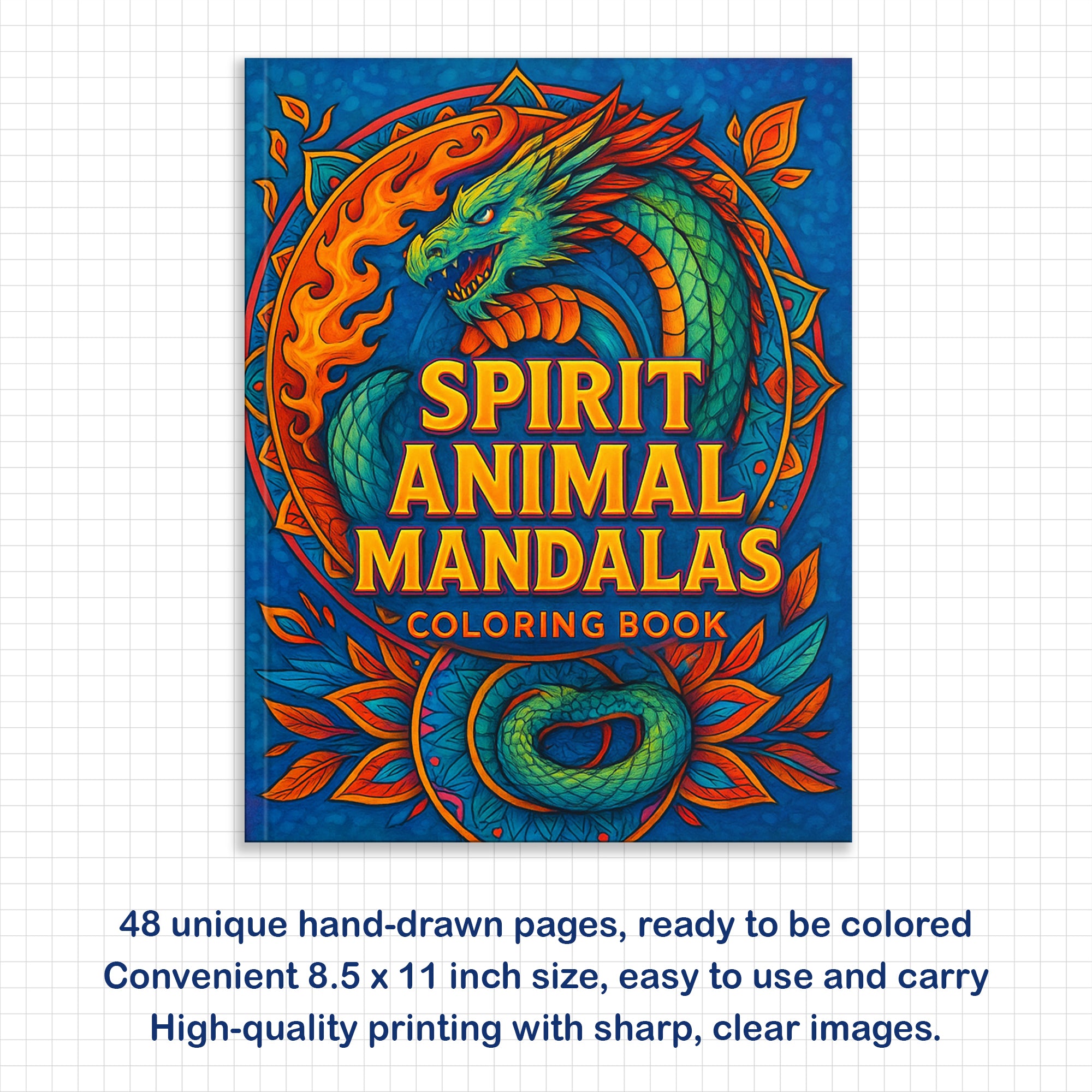 Spirit Animal Mandalas – Mandala Coloring Pages – 48 Pages – Owls, Foxes, Dragons & Sacred Beasts – For Adults