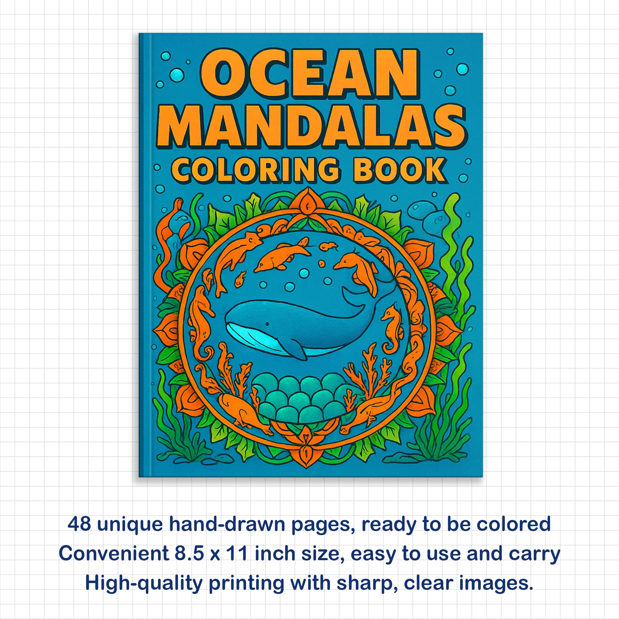 Ocean Mandalas – Mandala Coloring Pages – 48 Pages – Shells, Seahorses, Waves & Underwater Flow – For Adults