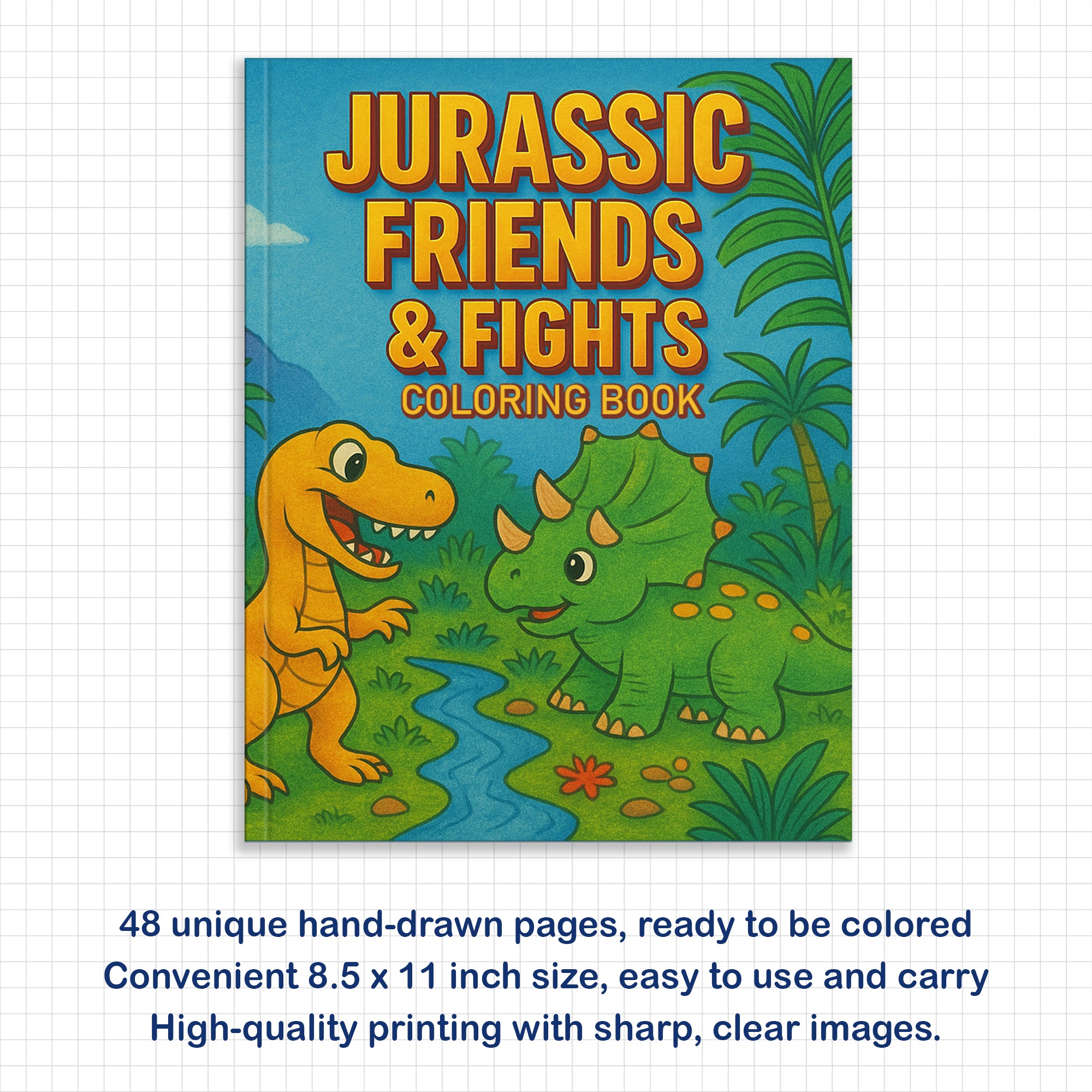 Jurassic Friends & Fights Coloring Pages for Kids – 48 Dino Adventures