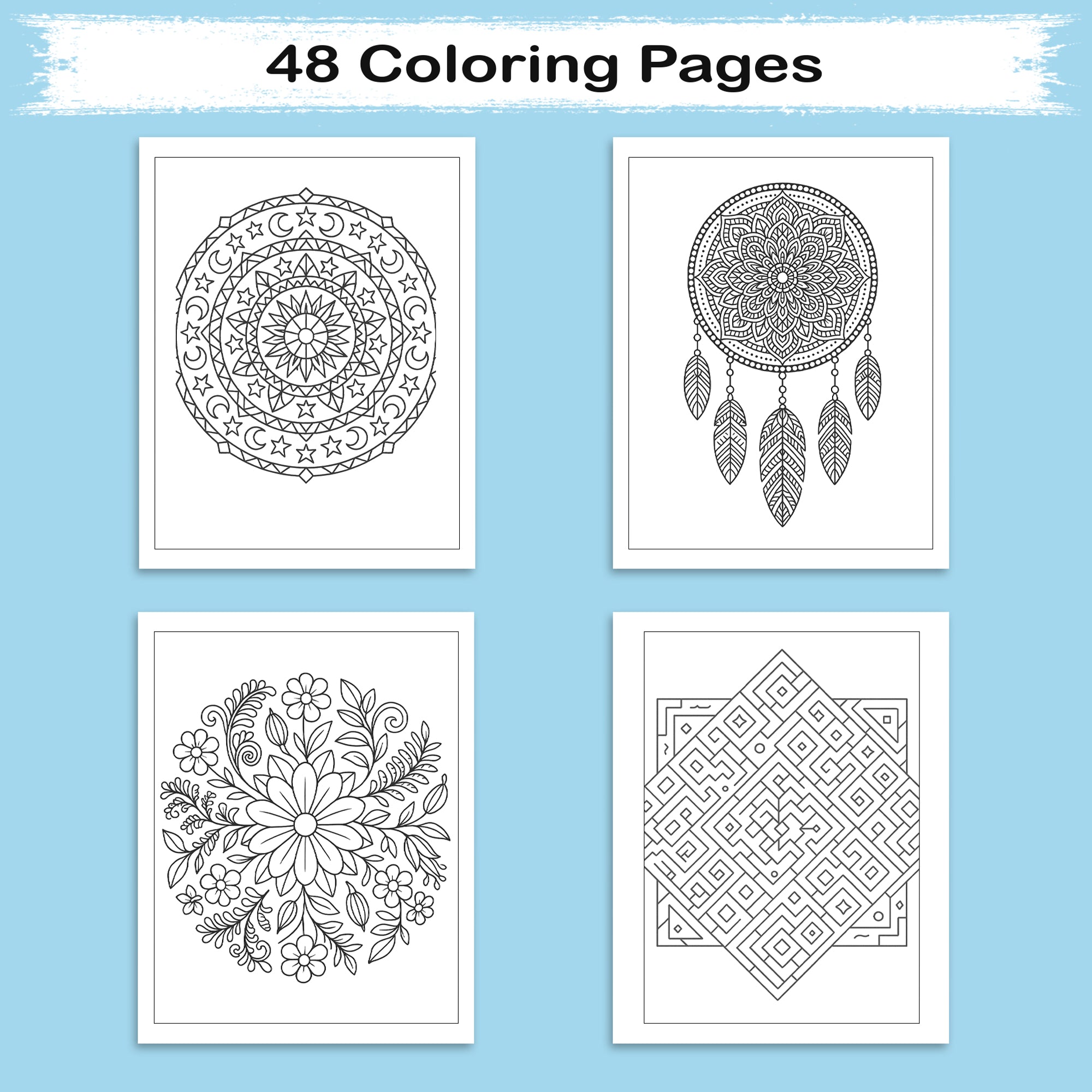 Geometric Labyrinth Mandalas Coloring Pages – 48 Bold Maze-Inspired Designs for Adults