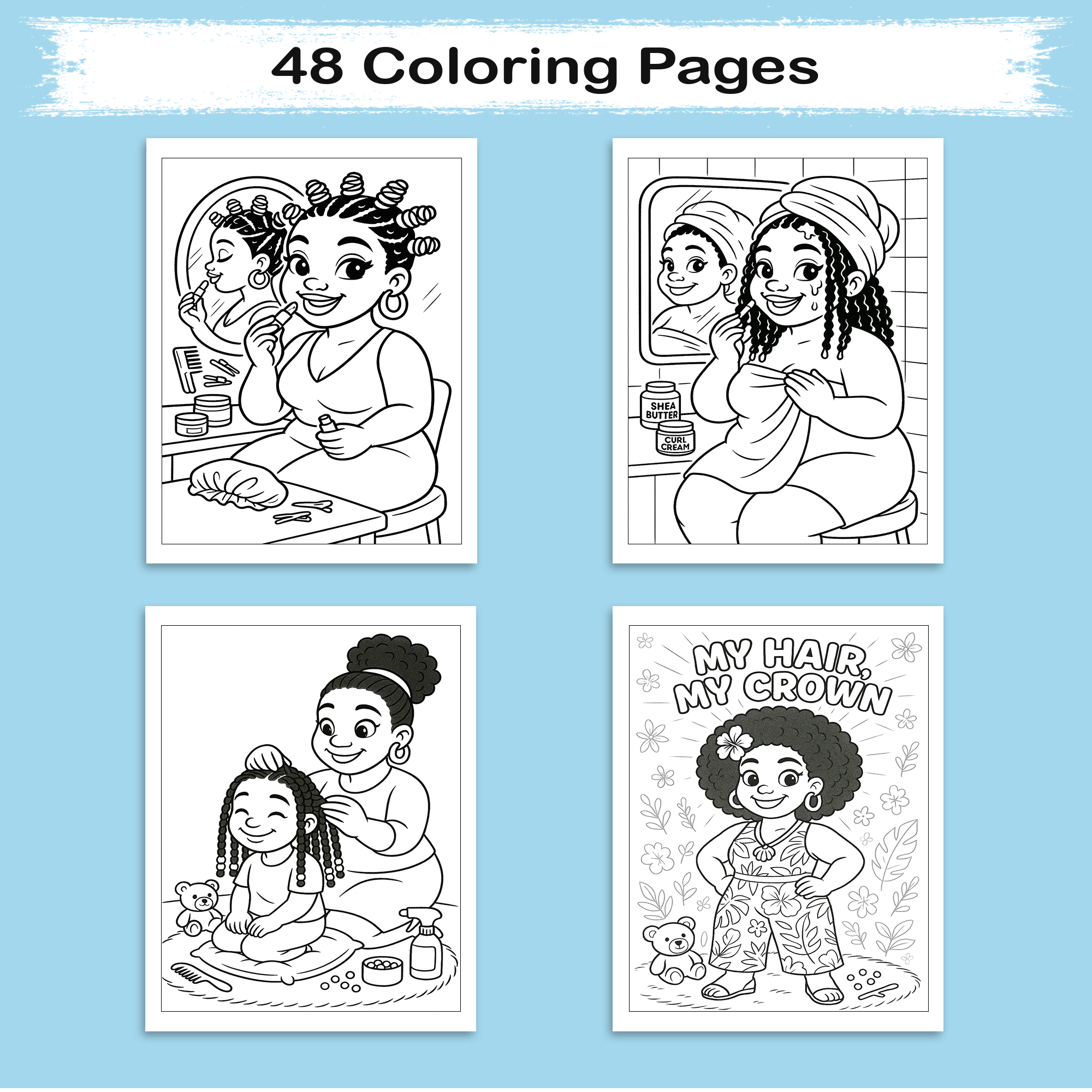 Afro Cuties Self-Care Queens Coloring Pages – 48 Pages – Fun, Beautiful, Black Girl Confidence – For Adults