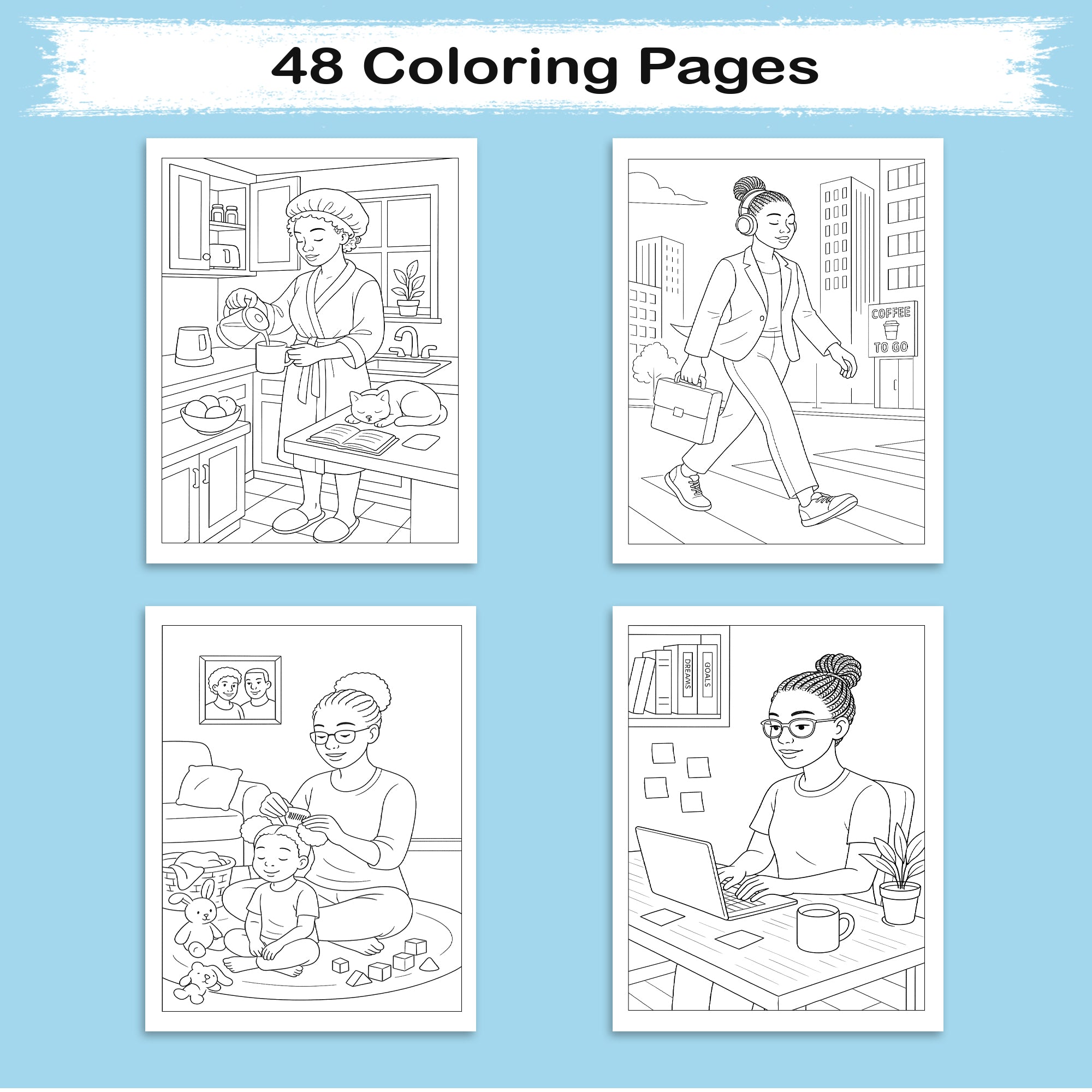 Cozy Curls & Family Love Coloring Pages – 48 Warm Domestic Scenes for Adults