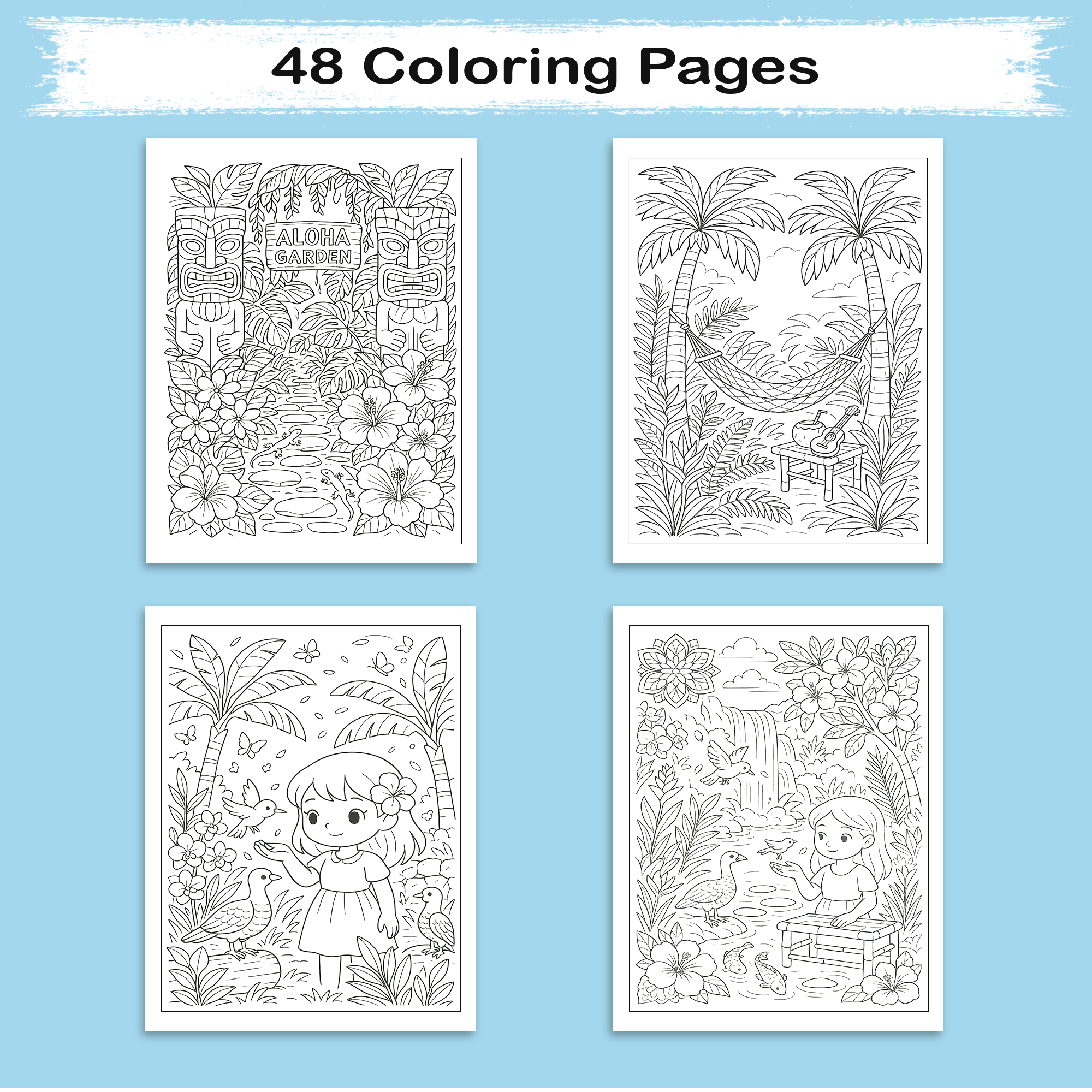 Hidden Garden of Aloha Coloring Pages – 48 Peaceful Nature Scenes for Adults