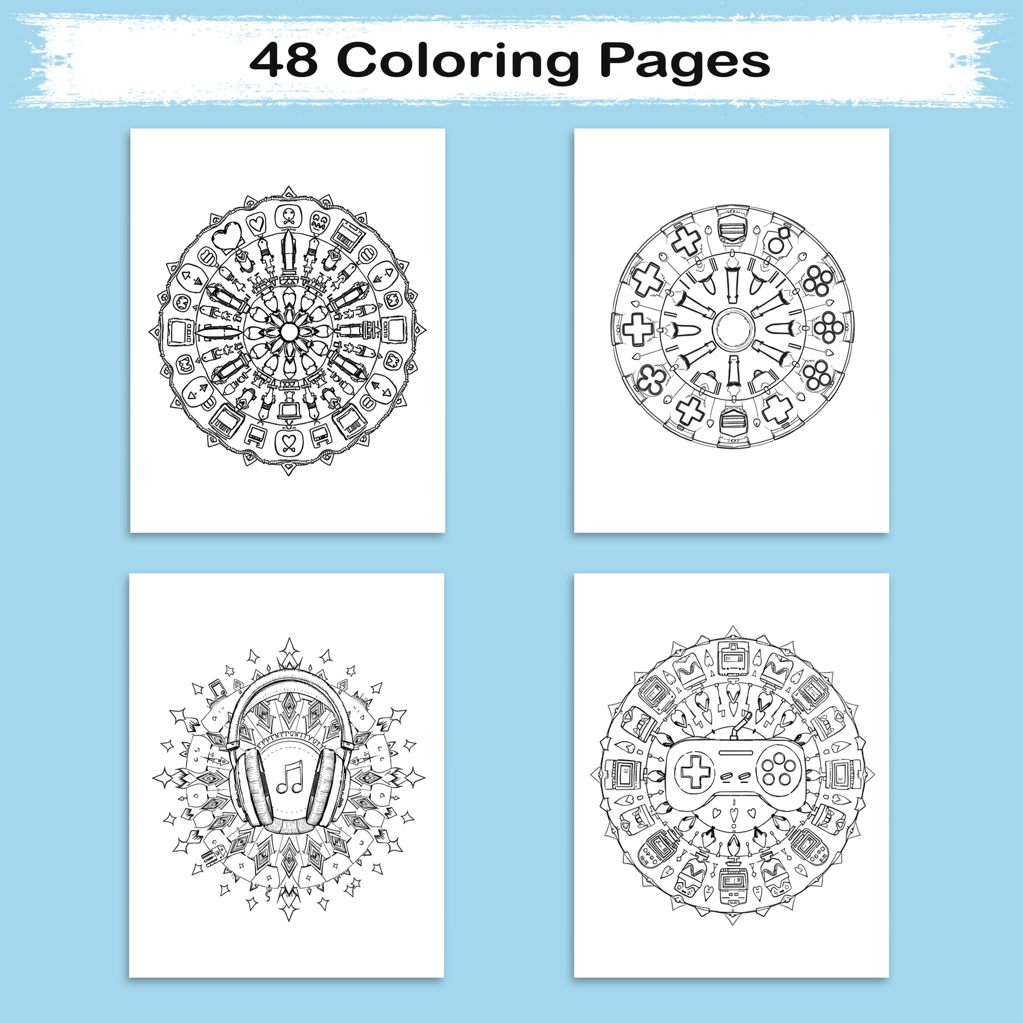 Gamer Mandalas – Mandala Coloring Pages – 48 Pages – Controllers, Pixels, Retro Symbols & Game Vibes – For Teens and Adults