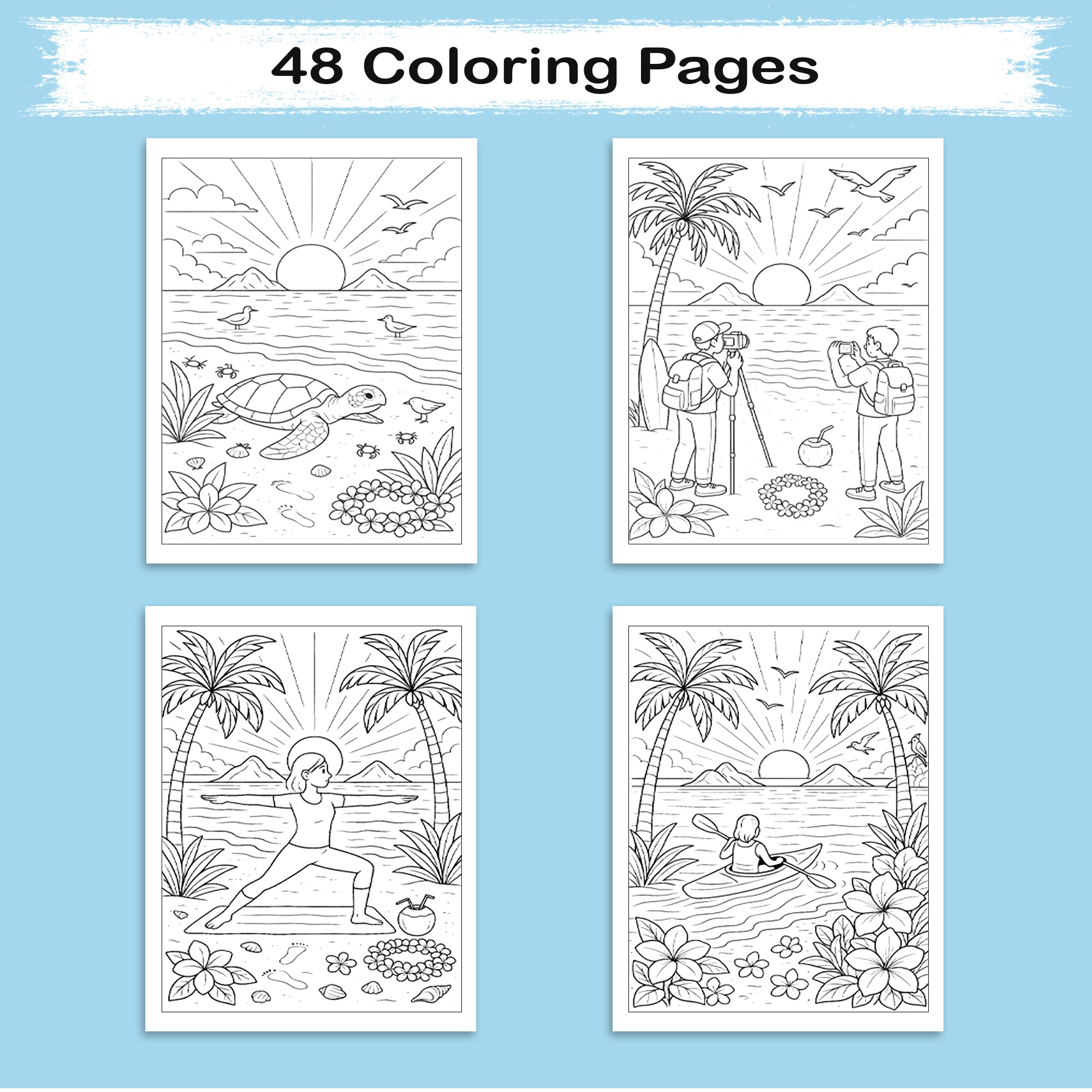 Hawaii Sunrise Moments Coloring Pages – 48 Peaceful Beach Scenes for Adults