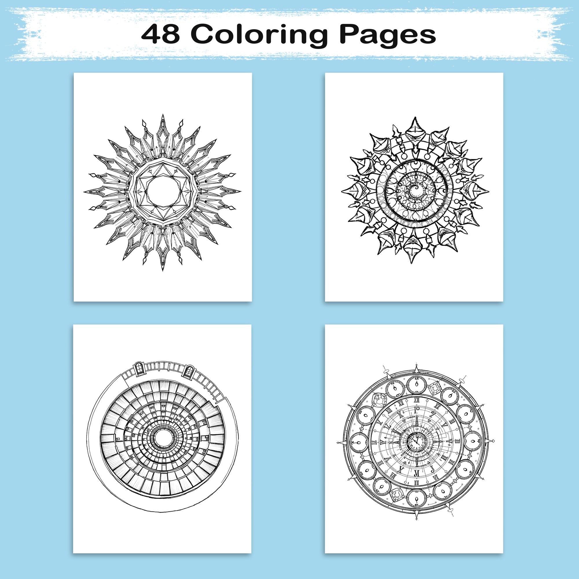 Portal Mandalas – Mandala Coloring Pages – 48 Pages – Spirals, Light Gates, Twisted Space Paths – For Adults