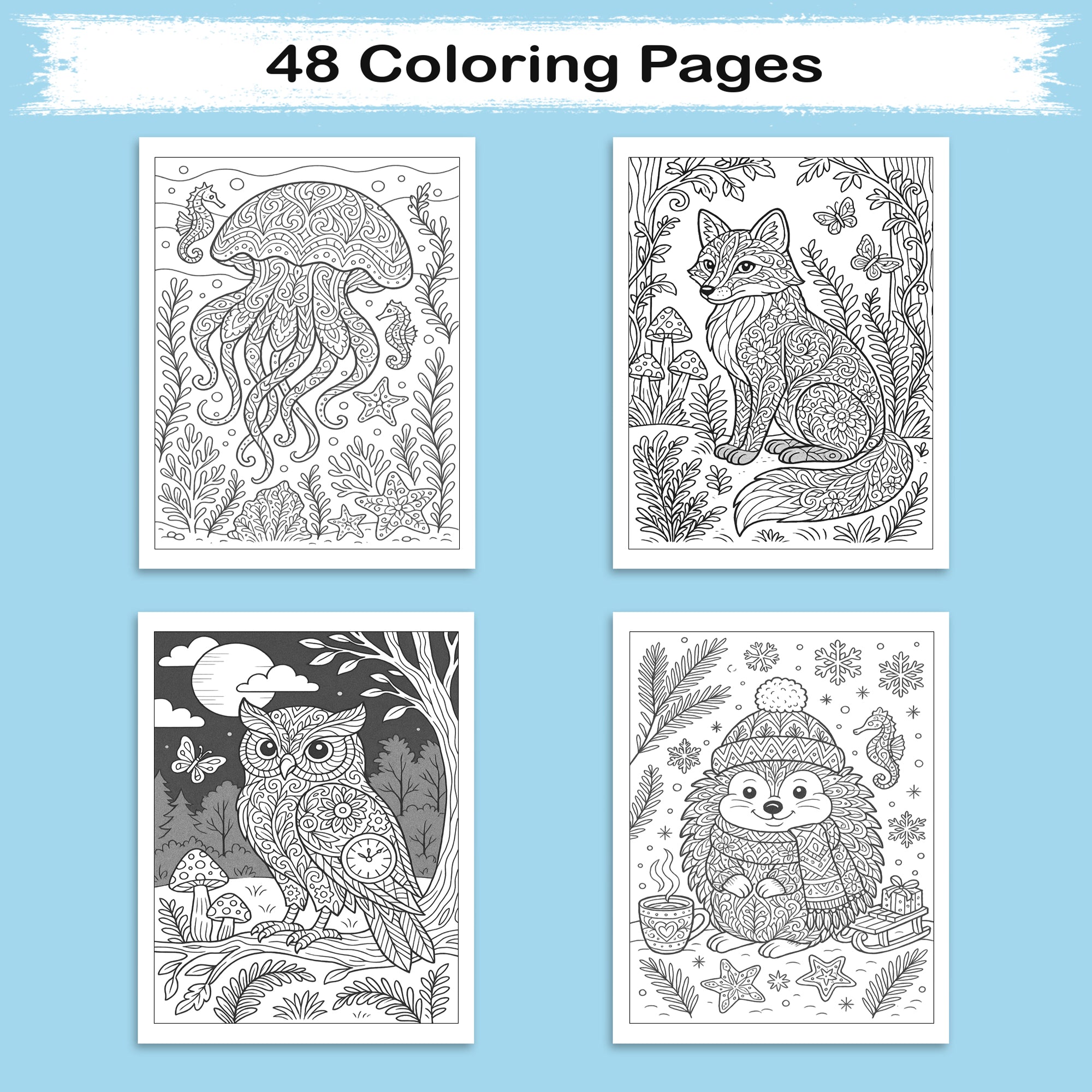 Animal Mandala Magic Coloring Pages – 48 Intricate Creatures for Adults to Color