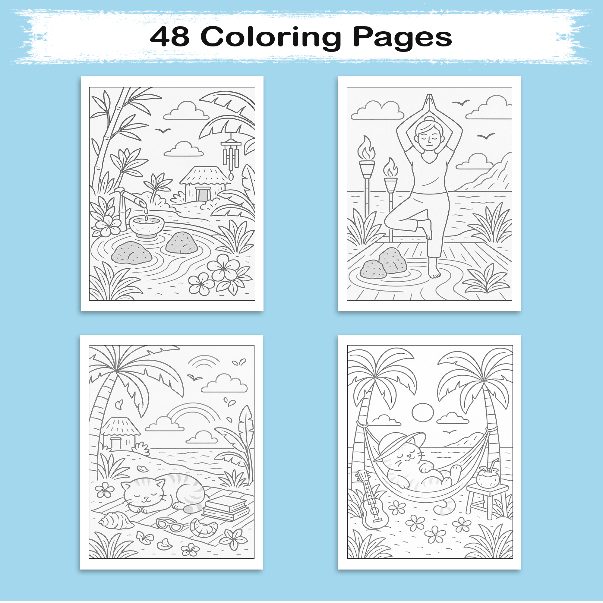 Zen Hawaii Coloring Pages – 48 Peaceful Island Life Scenes for Adults