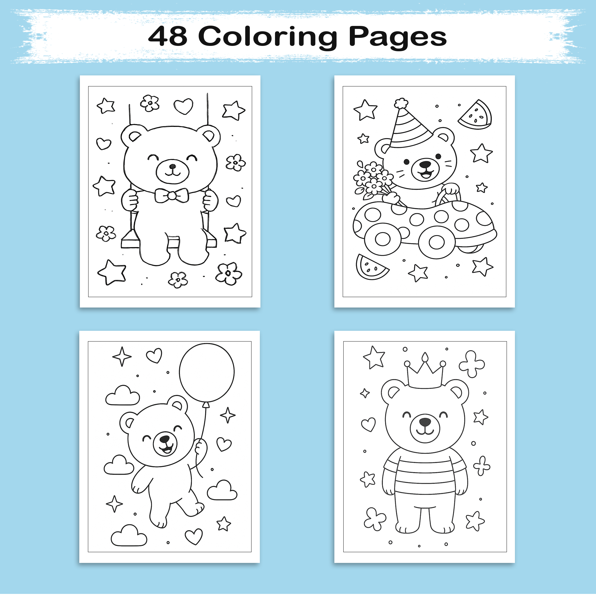 Sweet Bear Adventures – Animal Coloring Pages – 48 Pages – Playful, Gentle, Woodland Fun – For Kids