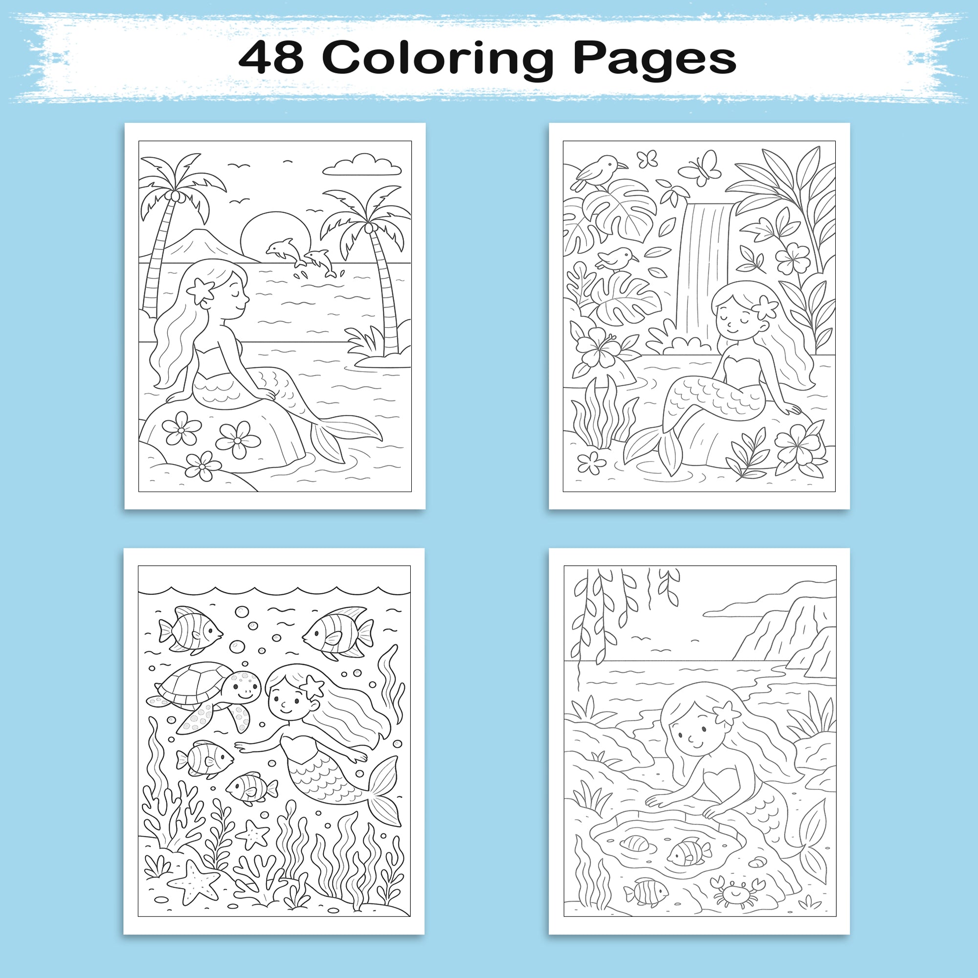 Hawaii Mermaid Coast Adventures Coloring Pages – 48 Whimsical Scenes with Lava Rocks, Tide Pools & Sea Life - For Kids